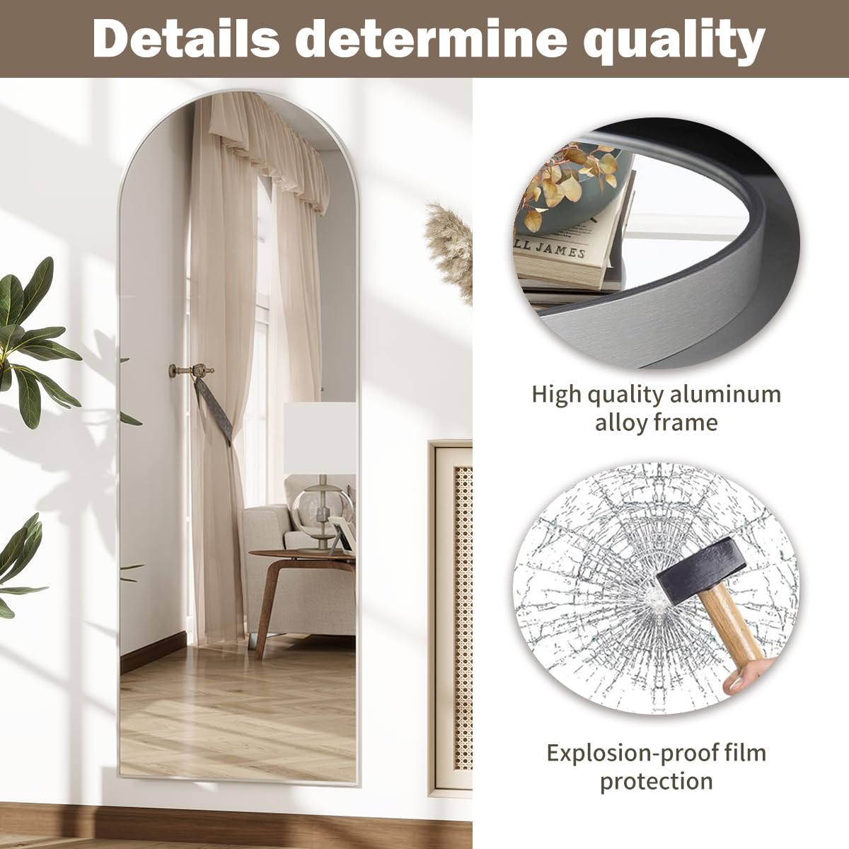 Rowjut Floor Mirror Arched Full Length Mirrors, Mirror Full Length Standing Hanging or Leaning Against Wall, 59"x18" Large Full Body and Wall Mounted Mirror for Bedroom Living Room, Silver
