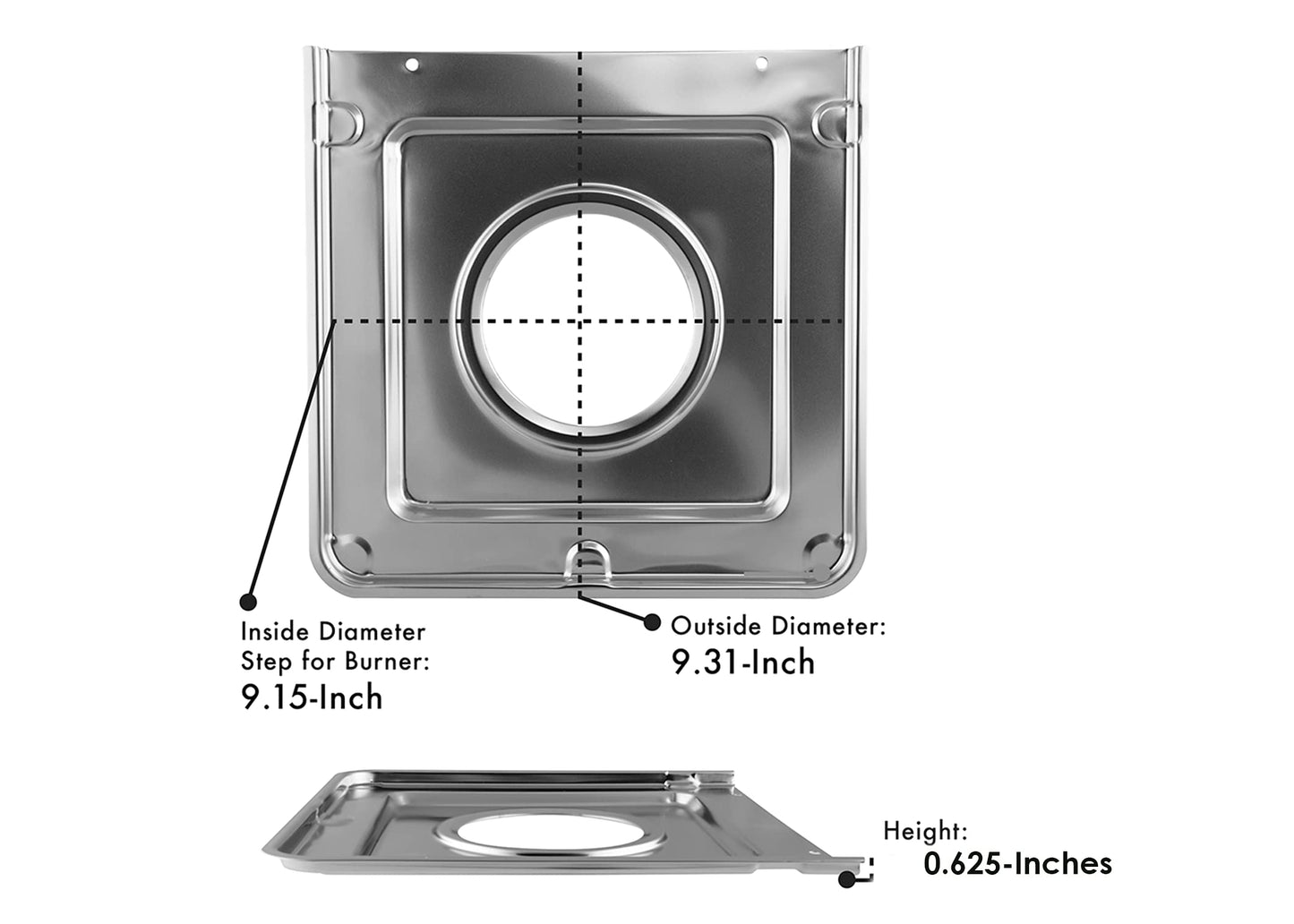 4 Pack - Style J - 9.125" x 9.3125" Square Heavy Duty Chrome Drip Pan -