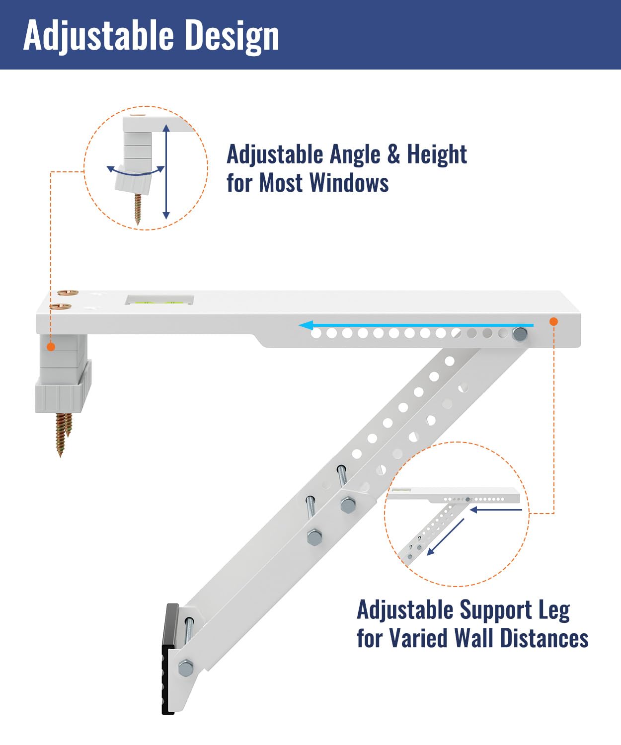 LuckIn Air Conditioner Support Bracket, Heavy Duty Window AC Bracket Universal Fit for 5,000-12,000 BTU AC Units, Holds Up to 85lbs, Adjustable Extender Leg & Built-in Bubble Spirit Level, 2-Pack