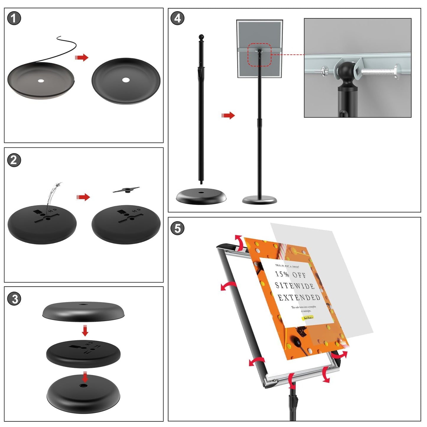 KOOV Sign Holder 8.5x11 inch-Adjustable Sign Stand for Display, Floor Standing Sign Holder Stand, Pedestal Heavy Duty Poster Stand with Round Base for Display, Advertisement, and Outdoor (2Pack)