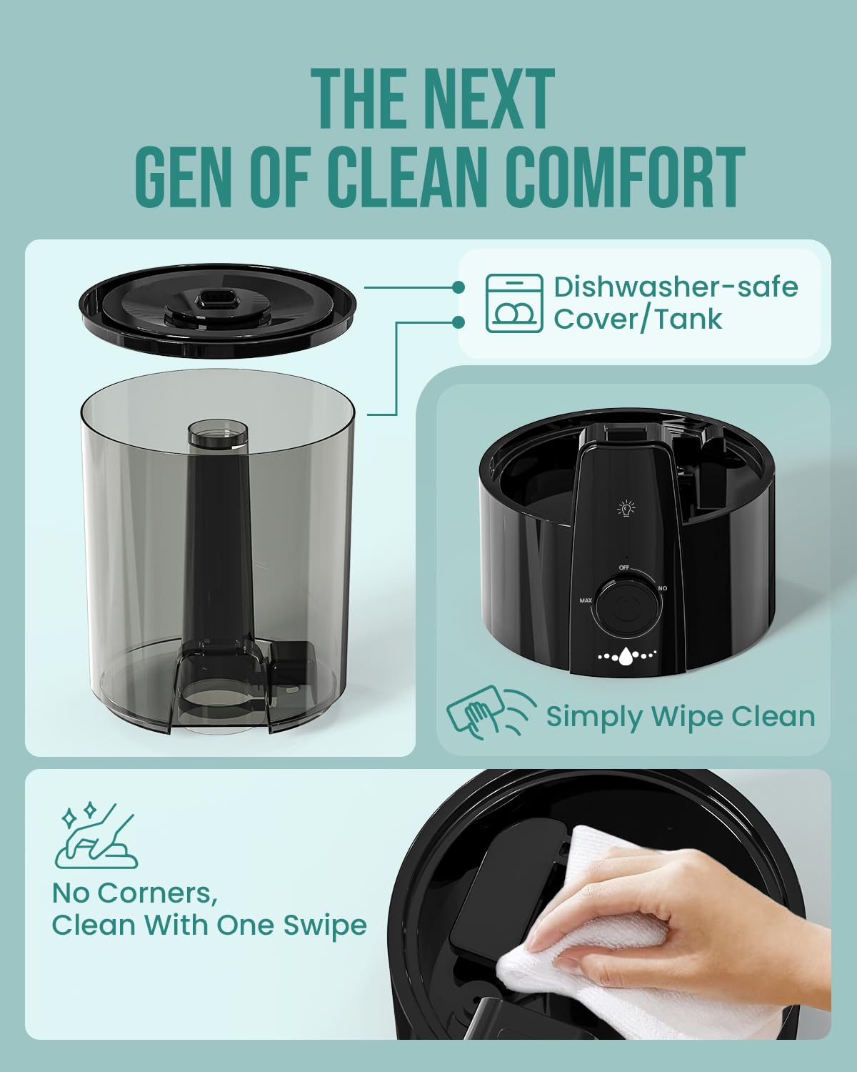 Kaxidol Humidifiers for Bedroom,1.06Gal(4L) Dishwasher Safe Design Easy to Clean, 3-in-1 Humidifier & Aroma Diffuser & Night Light,Top Fill,360° Ultra-Fine Spray,Auto Shut-Off,Home,Baby Nursery,Black