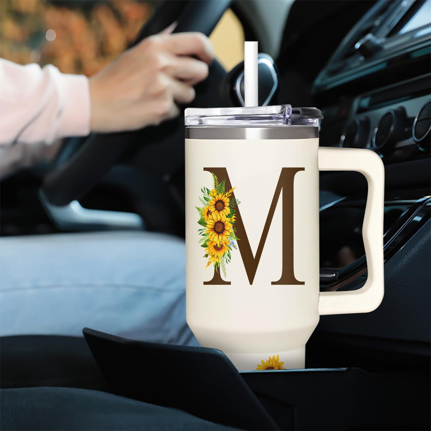SUFAVN Personalized Mothers Day Gifts - Sunflower Gift For Women - Mothers Day Gifts For Sister, Daughter, Wife, Grandma - Mothers Day, Birthday Gifts For Mom, Her, Friend - Monogrammed Tumbler 40oz
