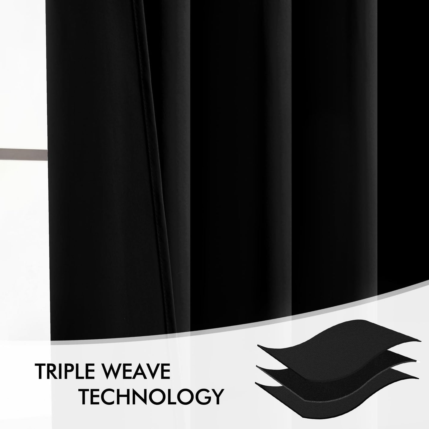 MIULEE Back Tab Blackout Curtains 120 Inch Long 2 Panels Set for Living Room Bedroom Privacy, Halloween Black Rod Pocket/Pinch Pleated Extra Long Thermal Insulated Room Darkening Light Blocking Drapes