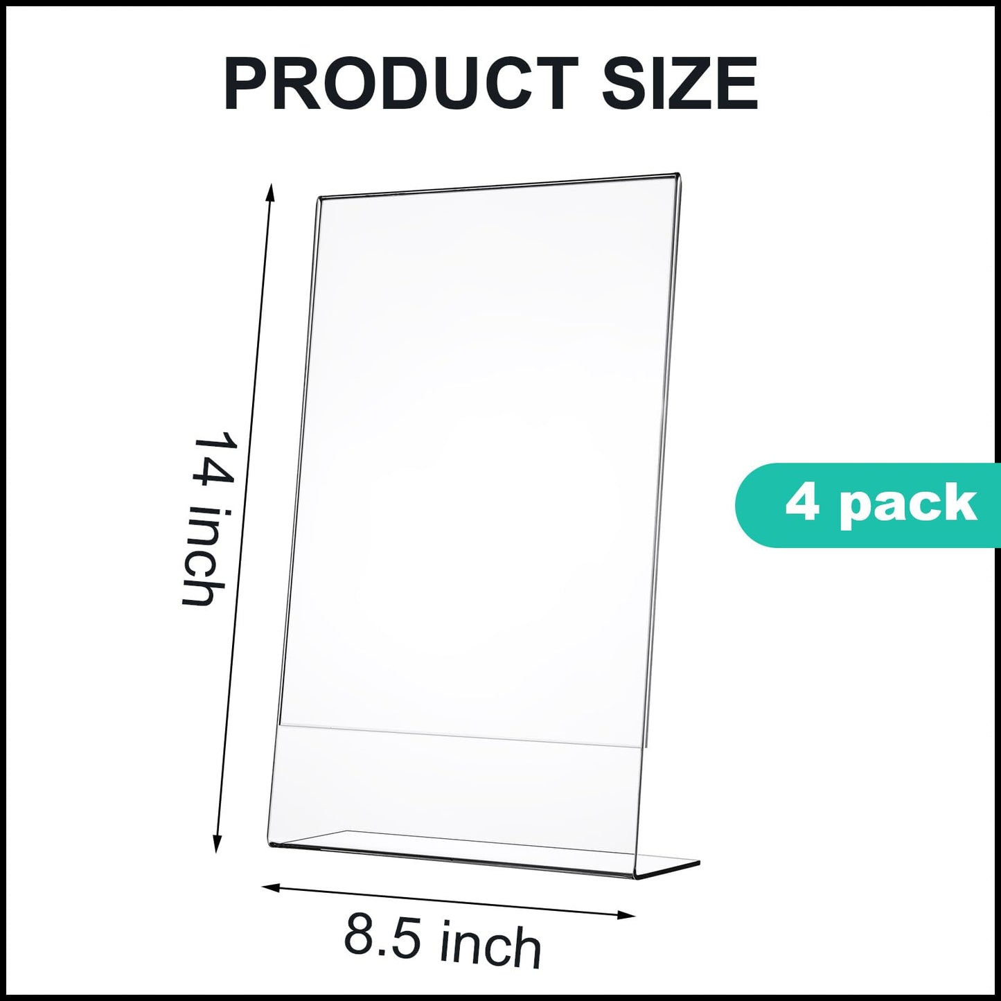 Wenqik 4 Packs 8. 5" x 14" Sign Holders Vertical l Shape Frame Acrylic Document Holder Side Loading Clear Flyer Holder Slanted Desk Paper Display Stand Graphic Poster Shelf for Restaurants Office