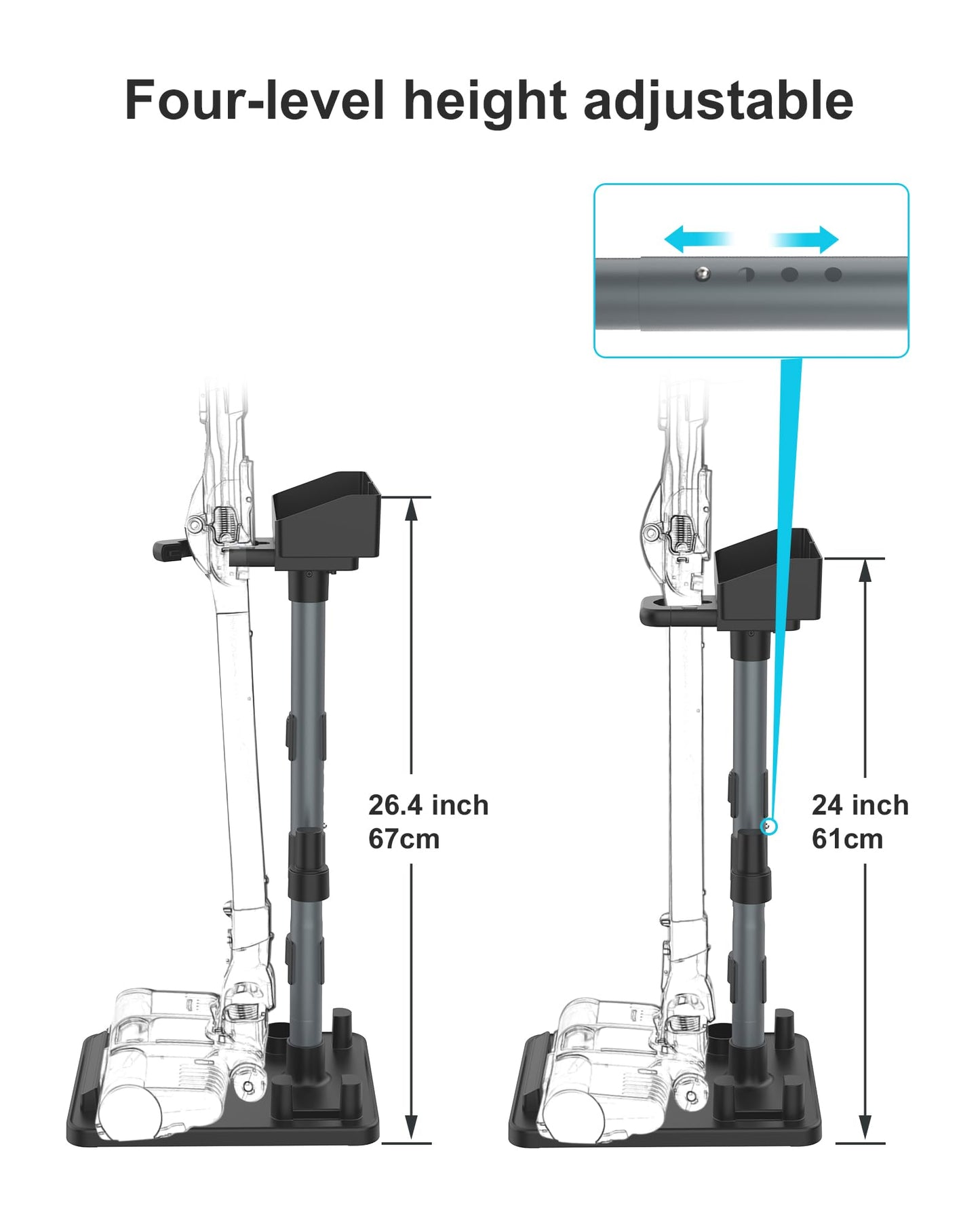 Portek Cordless Vacuum Stand, Height-Adjustable Stick Vacuum Standing Dock Station, 7 Accessory Holders Attachments Organizer and Storage Box (Max. 1.8" Vac Wand)