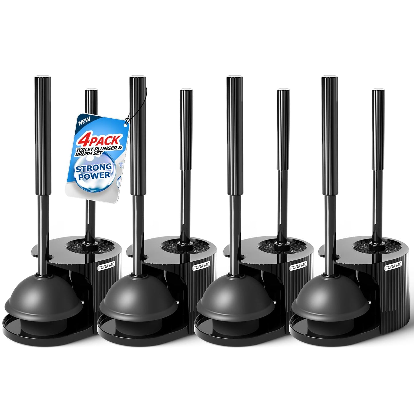 FORASTO 4Pack 2 in 1 Toilet Brush and Plunger Set, Extended Handle Plunger,Toilet Bowl Brush Plunger Set,Bathroom Cleaning Tools,Toilet Brush Plunger Combo,Cleaning Supplies, Cleaning Brush
