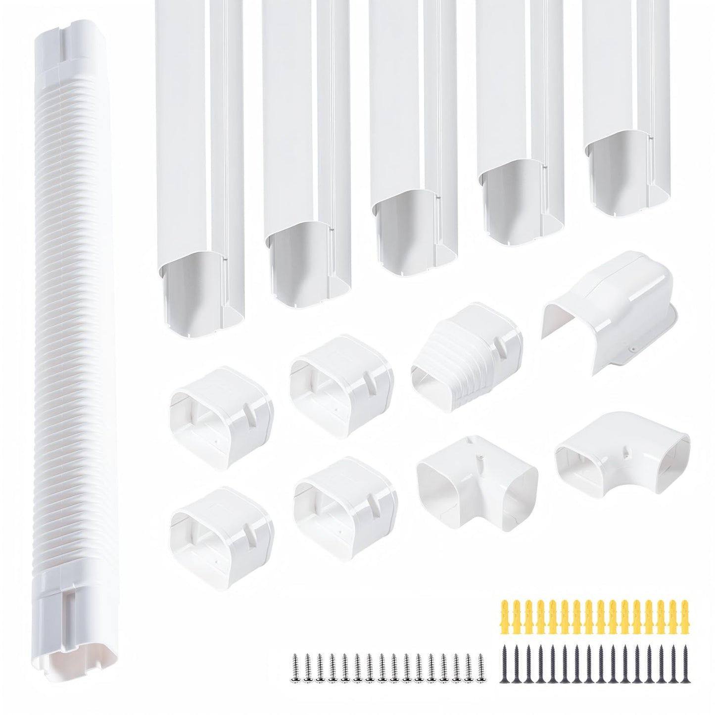 Einkousin 3 Inch 10Ft PVC Mini Split Line Set Cover, Paintable Slim Decorative Tubing Kit for Ductless Air Conditioners, Central AC, Heat Pump Systems, HVAC Line Hide - white