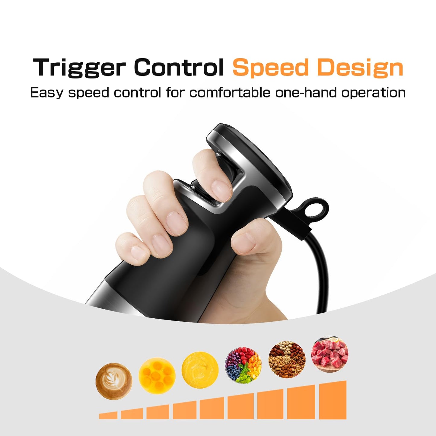 Turelar Immersion Blender Handheld 1100W - 3 in 1 Hand Blenders Set with Trigger Speed Control Emulsion Stick with Whisk and Milk Frother, Emulsifier for Kitchen for Soup, Smoothie, Puree