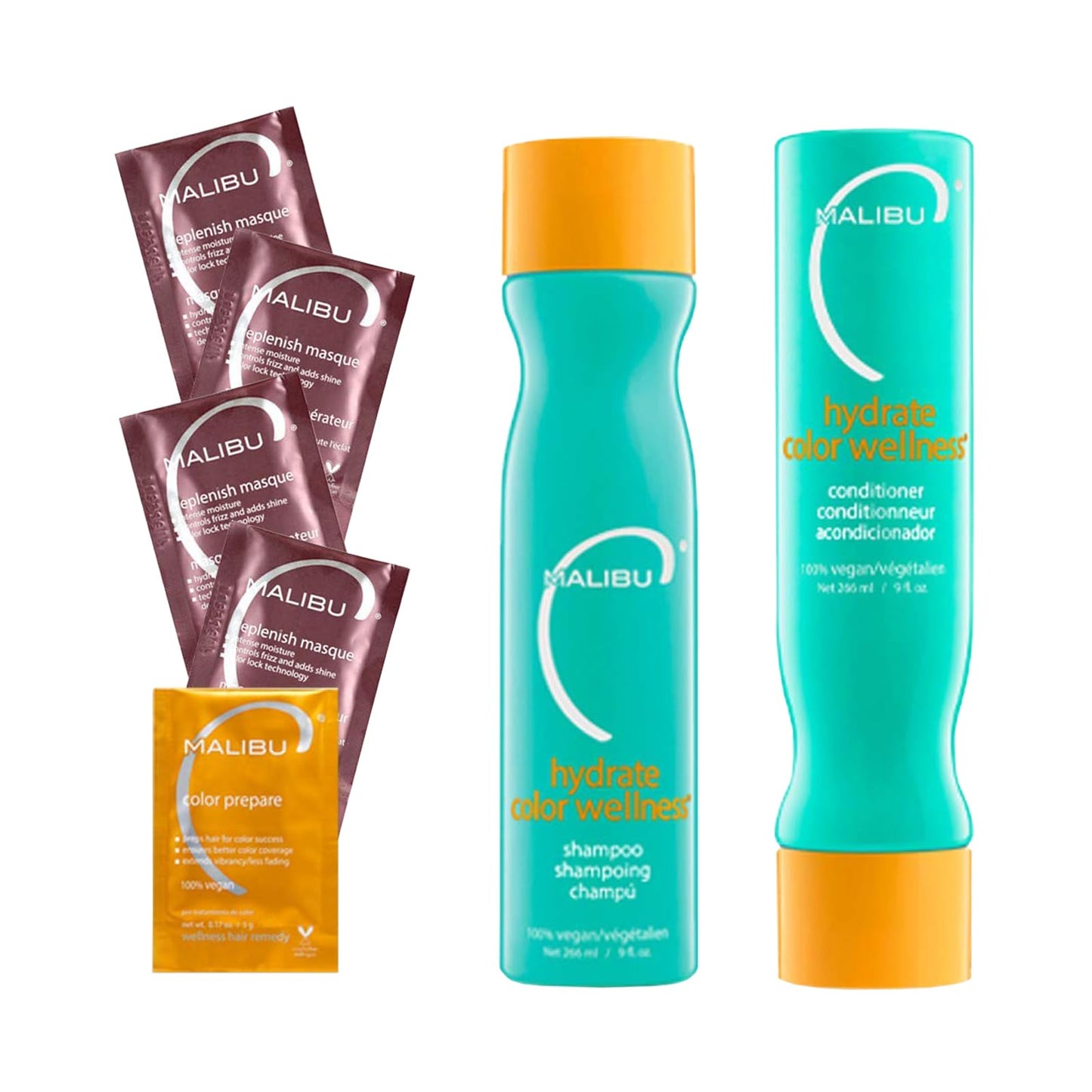 Malibu C Hydrate Color Wellness Collection - Moisturizing Color Safe Shampoo & Hydrating Hair Remedy - Formulated to Preserve + Protect Hair Color