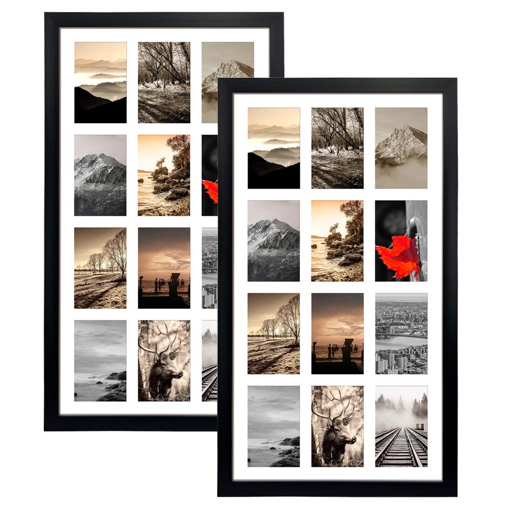 SPEPLA 12 Opening 4x6 Black Collage Picture Frames Set of 2, Multiple Frames for Displaying 6x4 Photos with White Mat