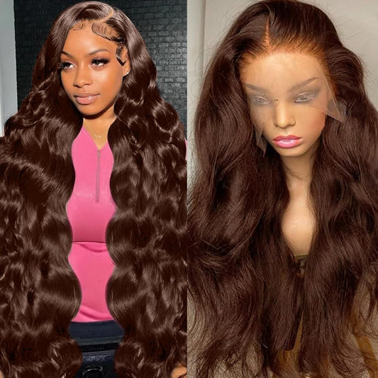 13x6 Chocolate Brown Lace Front Wig Human Hair HD Transparent Body Wave Lace Front Wigs Human Hair Pre Plucked Glueless Frontal Brown Wig Human Hair 180 Density #4. (13X6 Chocolate Brown Wig, 28inch)