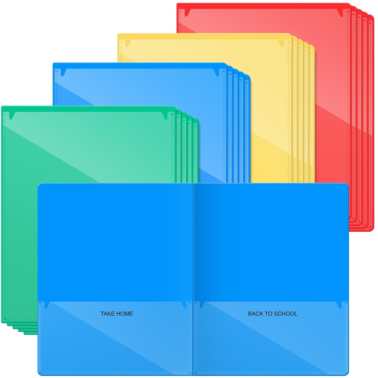 Henoyso 24 Pcs Folders with Pocket School to Home Folder Heavy Duty 2 Pocket Homework Folders with Clear Front Pockets for School Students Parent Teacher Communication (Red,Yellow,Blue,Green)