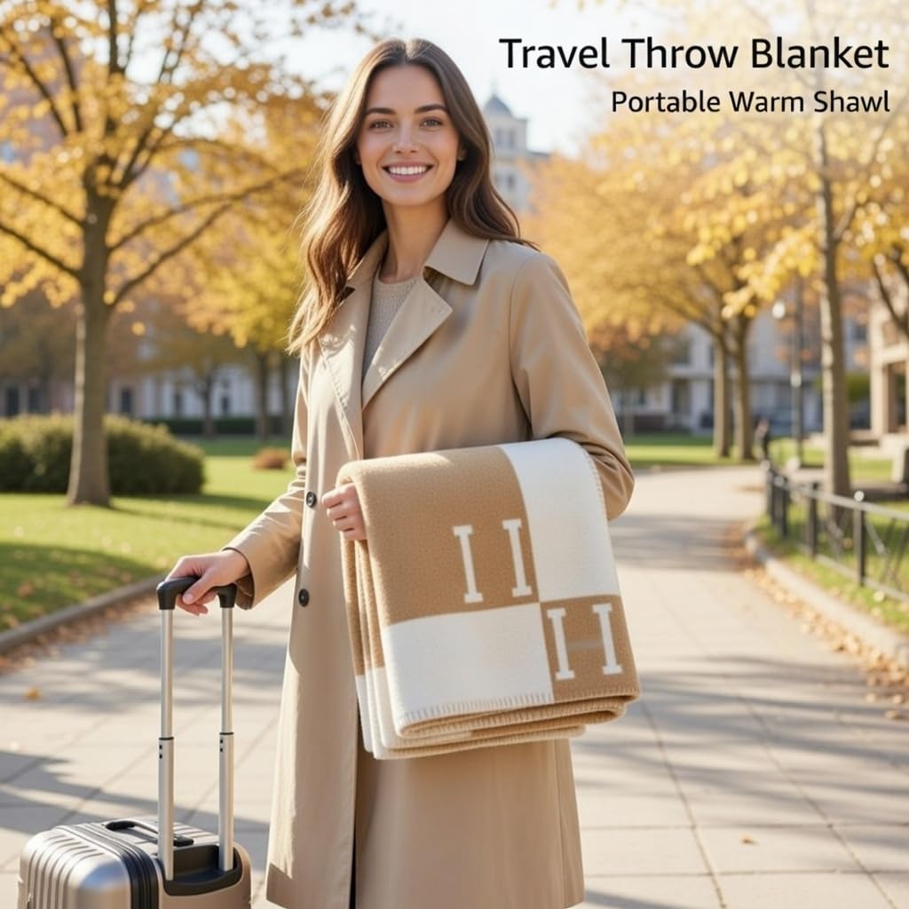 Fcteap h Blanket Soft Throw Blanket Faux Fleece Cashmere Plaid Warm Shawl Thick Knitted Plush Cozy Comfy for Women Throw Blanket for Sofa Couch Bed Queen King Size 55x66 in (Khaki-2)