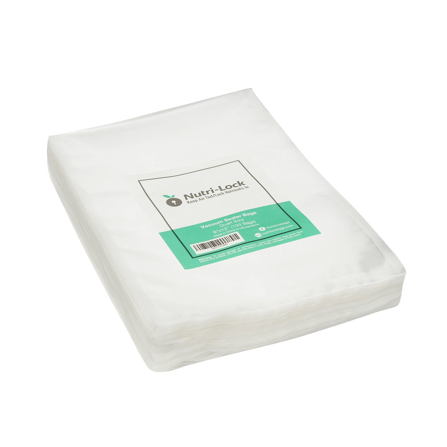 Nutri-Lock Vacuum Sealer Bags - Commercial Grade Bags - Works with Sous Vide -BPA Free - 100 Quart Bags 8x12 Inch