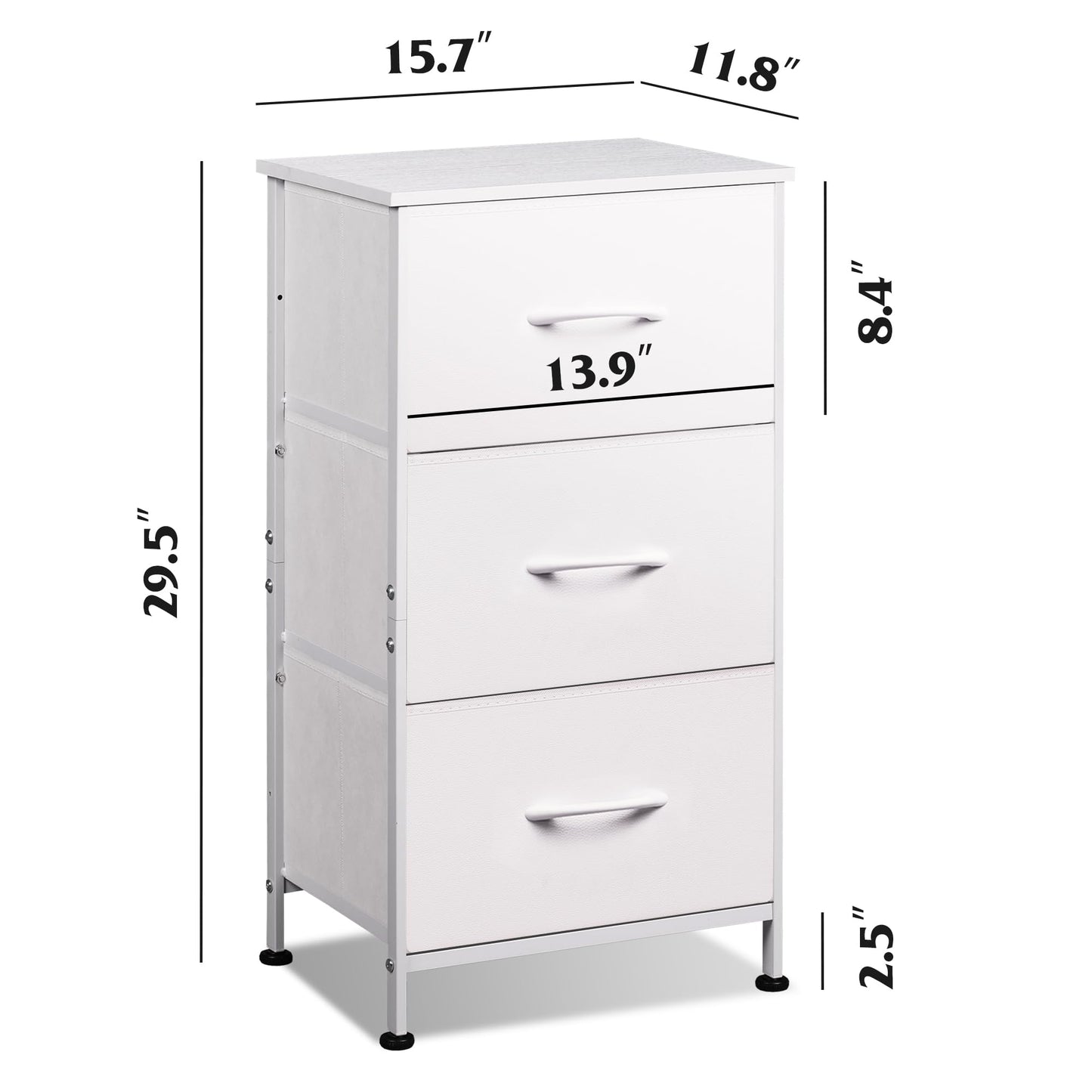WLIVE Nightstand with 3 Drawers, Fabric Dresser, Organizer Unit, Storage Dresser for Bedroom, Hallway, Entryway, Closets, Sturdy Steel Frame, Wood Top, Easy Pull Handle, White
