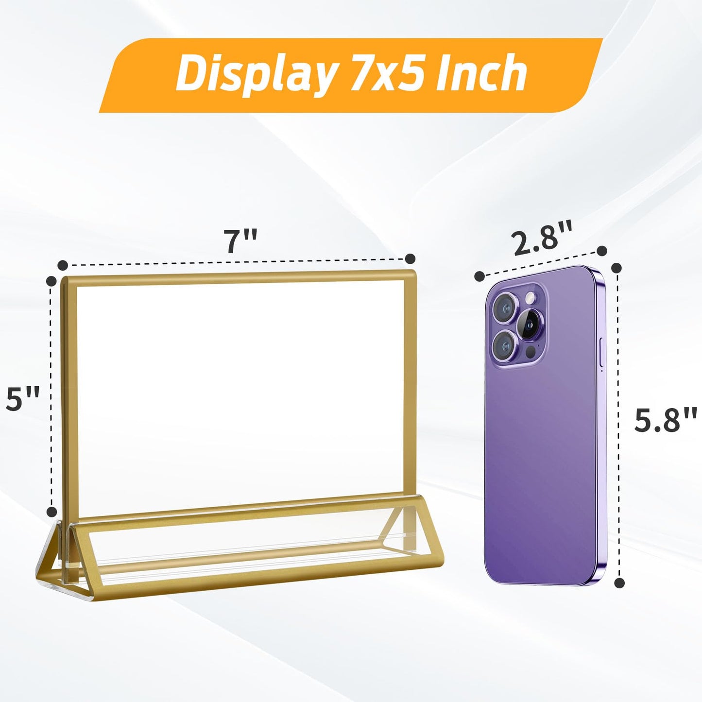 Smarpau 5x7 Acrylic Sign Holder with Gold Frames，16 Pack Wedding Table Number Holders，Double Sided Table Menu Acrylic Sign，Horizontal Picture Frame，Restaurant Sign，Photos Display，Paper Display Stand