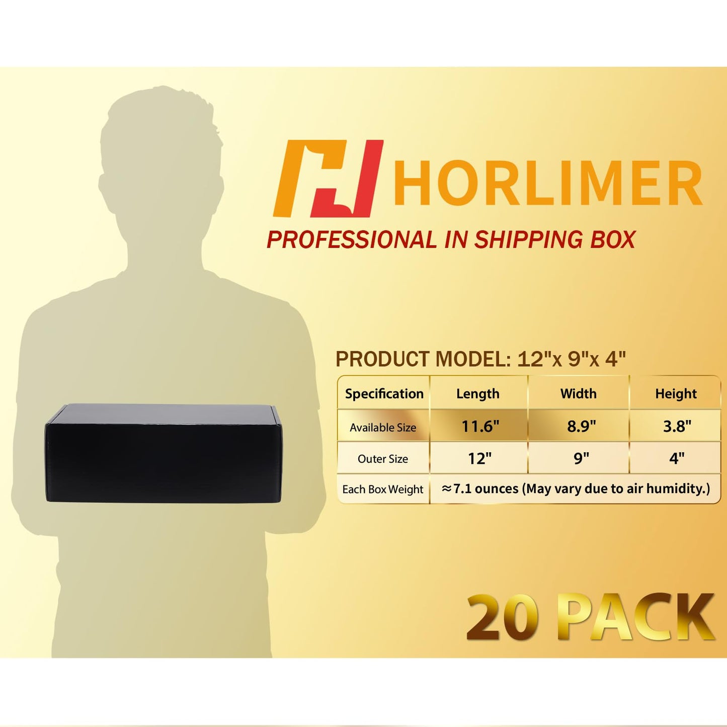 HORLIMER 12x9x4 inches Shipping Boxes Set of 20, Black Medium Corrugated Cardboard Gift Mailer Box