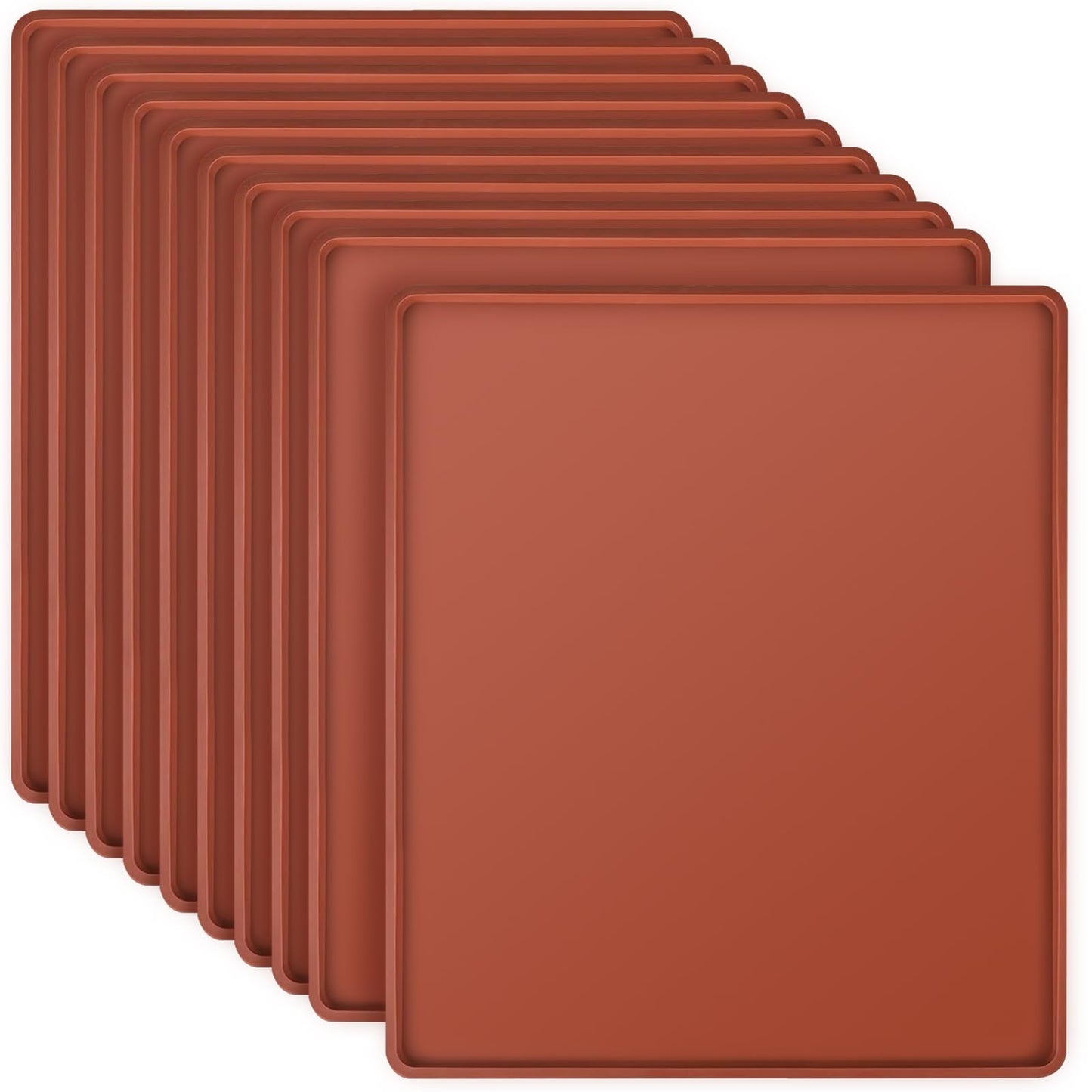 TAICHEUT 10 PCS Silicone Dehydrator Trays, 12 x 10 Inches Dehydrator Fruit Roll Sheets with Edge, Non-Stick Silicone Tray Liner for Fruit, Jerky, Meat and Yogurt, Brown