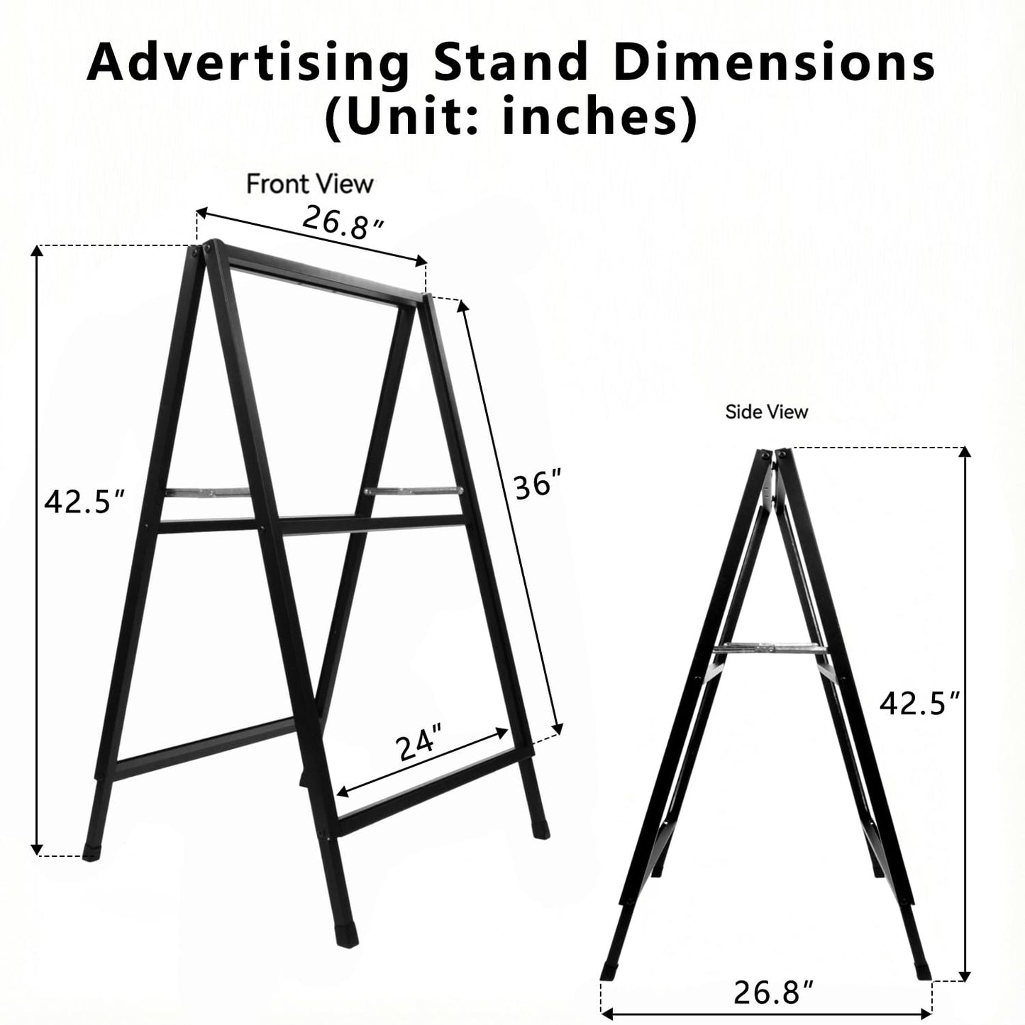 LANGTUKEE Heavy Duty A Frame Sign 24x36 inch - Double Sided Slide-in Metal Sandwich Board for Outdoor Sidewalk Business Advertising, Black Folding Pavement Display Stand, Frame Only