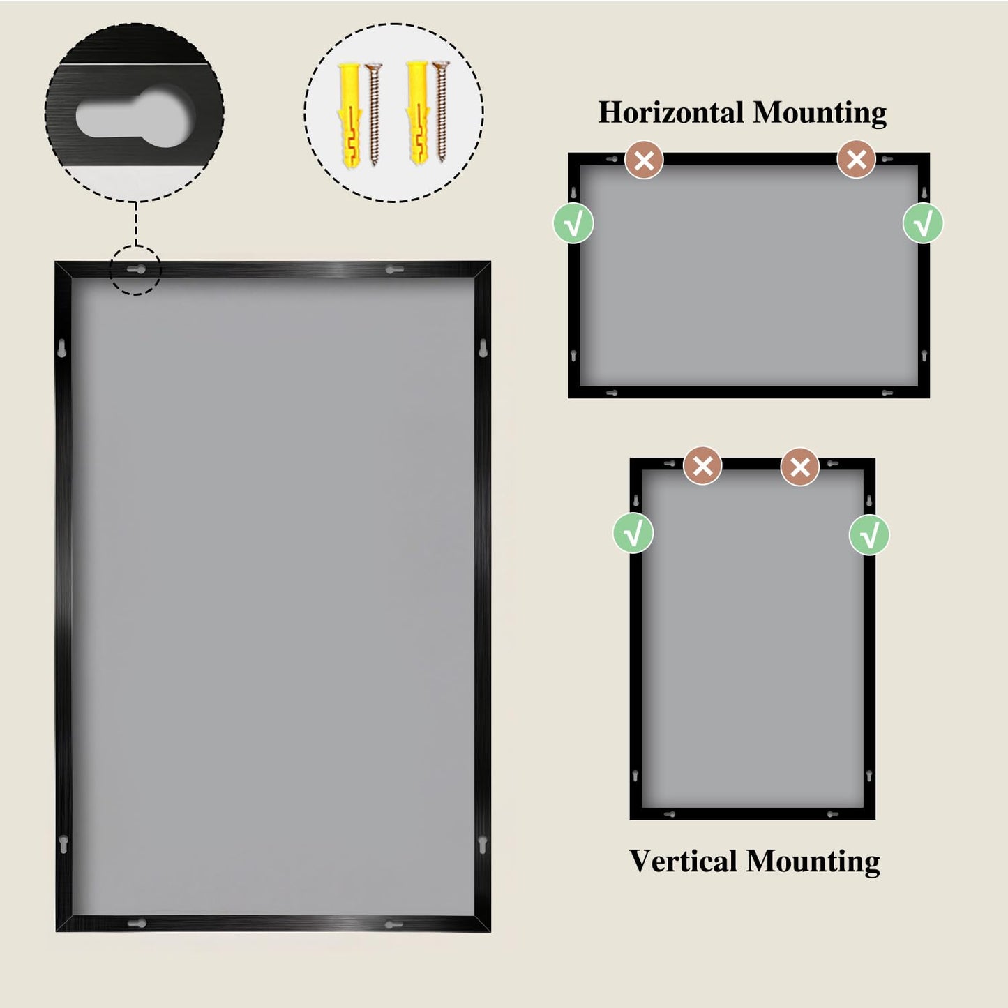 Koonmi Black Mirrors for Wall, 24x36 Inch Bathroom Mirror, Rectangular Wall Mirror for Living Room Bedroom Bathroom, Hangs Horizontally or Vertically