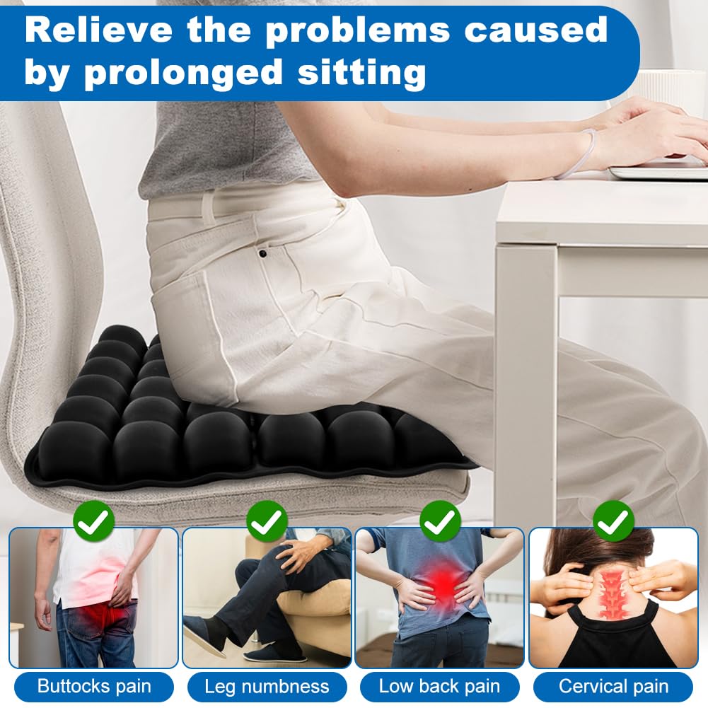 Yonderfume 3D Air Cell Inflatable Seat Cushion, 36 Airbags Airplane Seat Cushion for Long Flights, Pressure Relief for Tailbone & Hip Pain, Wheelchair Cushions with Air Pump