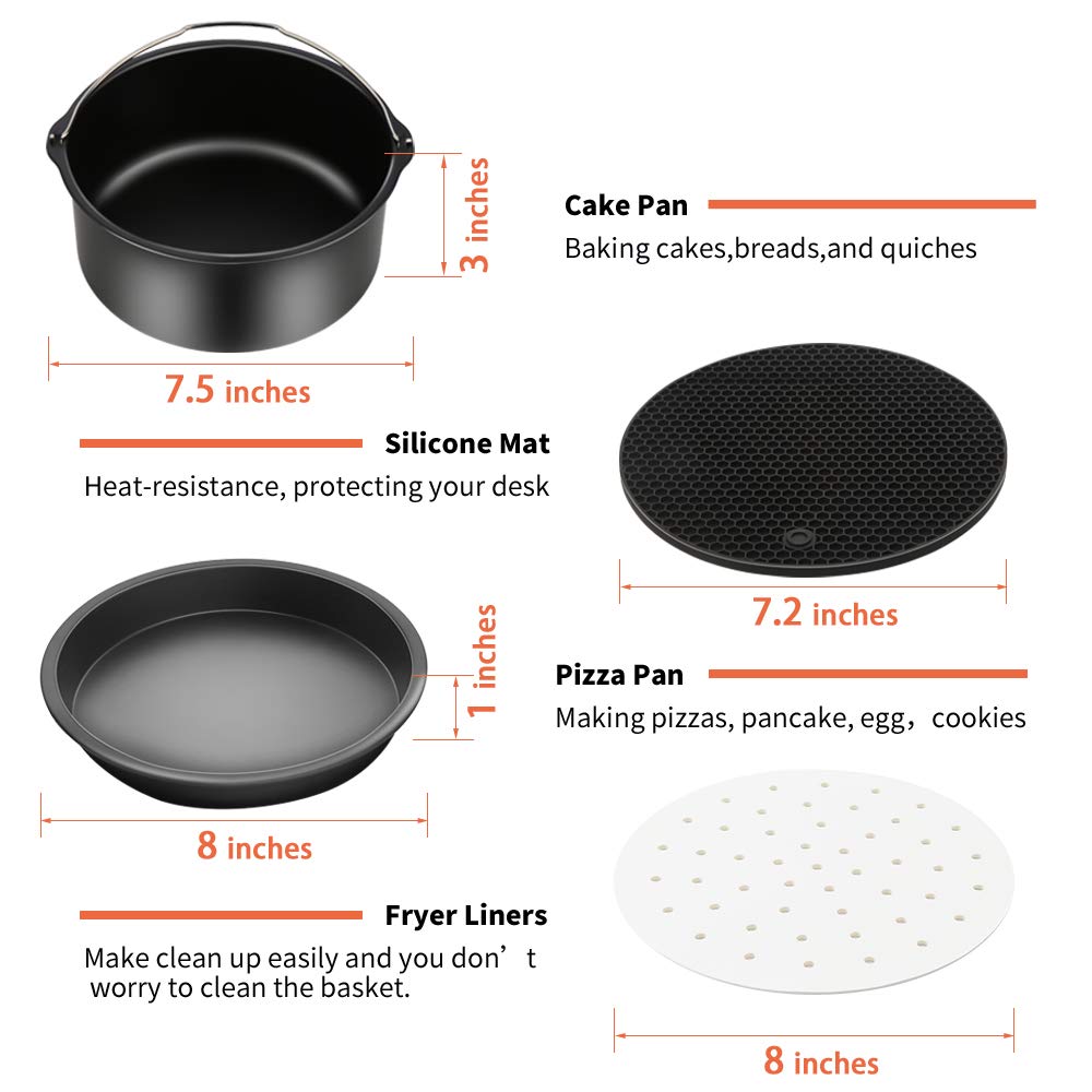 Air Fryer Accessories 11PCS, Fit all 3.7QT-4.0-5.8QT Power Deep Hot Air Fryer with Cake Barrel, Pizza Pan