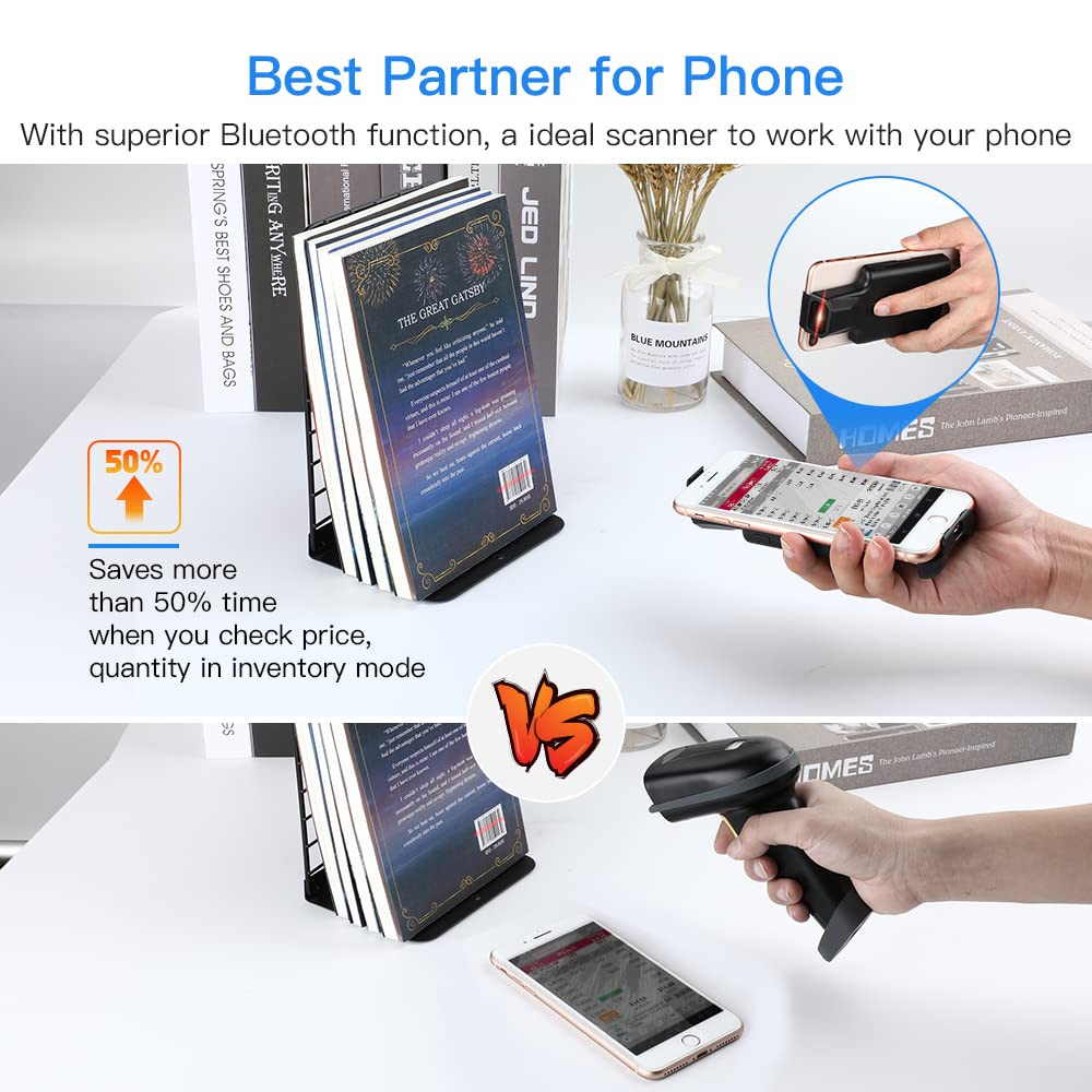 Eyoyo Upgraded QR Code Scanner Bluetooth Android Barcode Scanner, Portable Back Clip Wireless 1D 2D UPC ISBN Inventory Barcode Reader PDF417 Data Matrix Code Compatible with iPhone, Android Phone