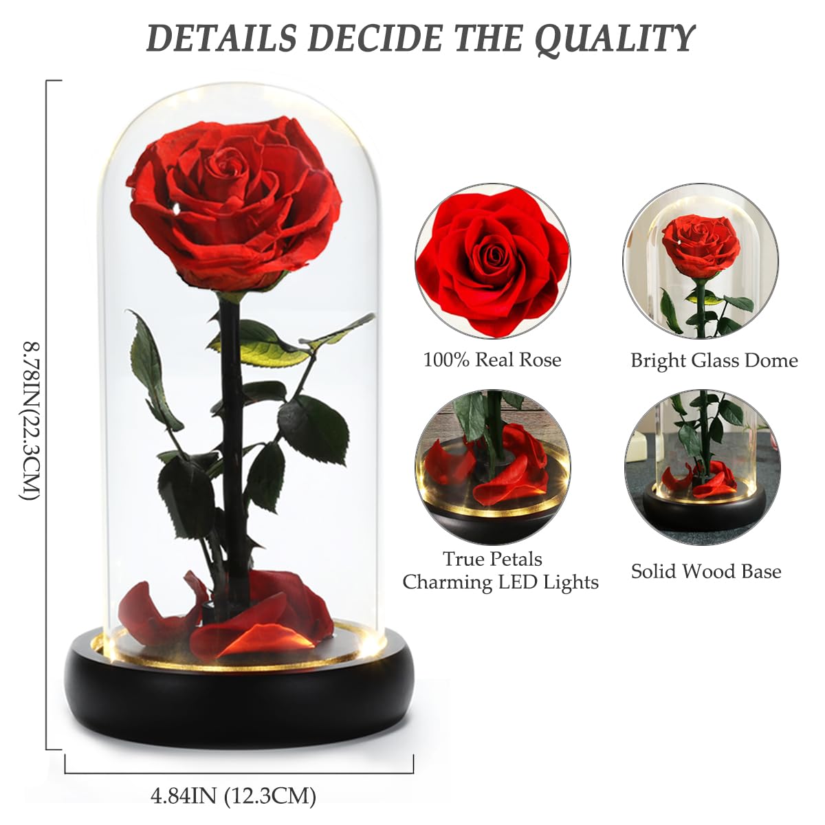 Mothers Day Rose Flower Gifts, Beauty and The Beast Rose Gifts for Women Wife Mom Girlfriend,Preserved Real Rose in Glass Dome,Forever Flowers with Warm Lights,Birthday Gifts for Women