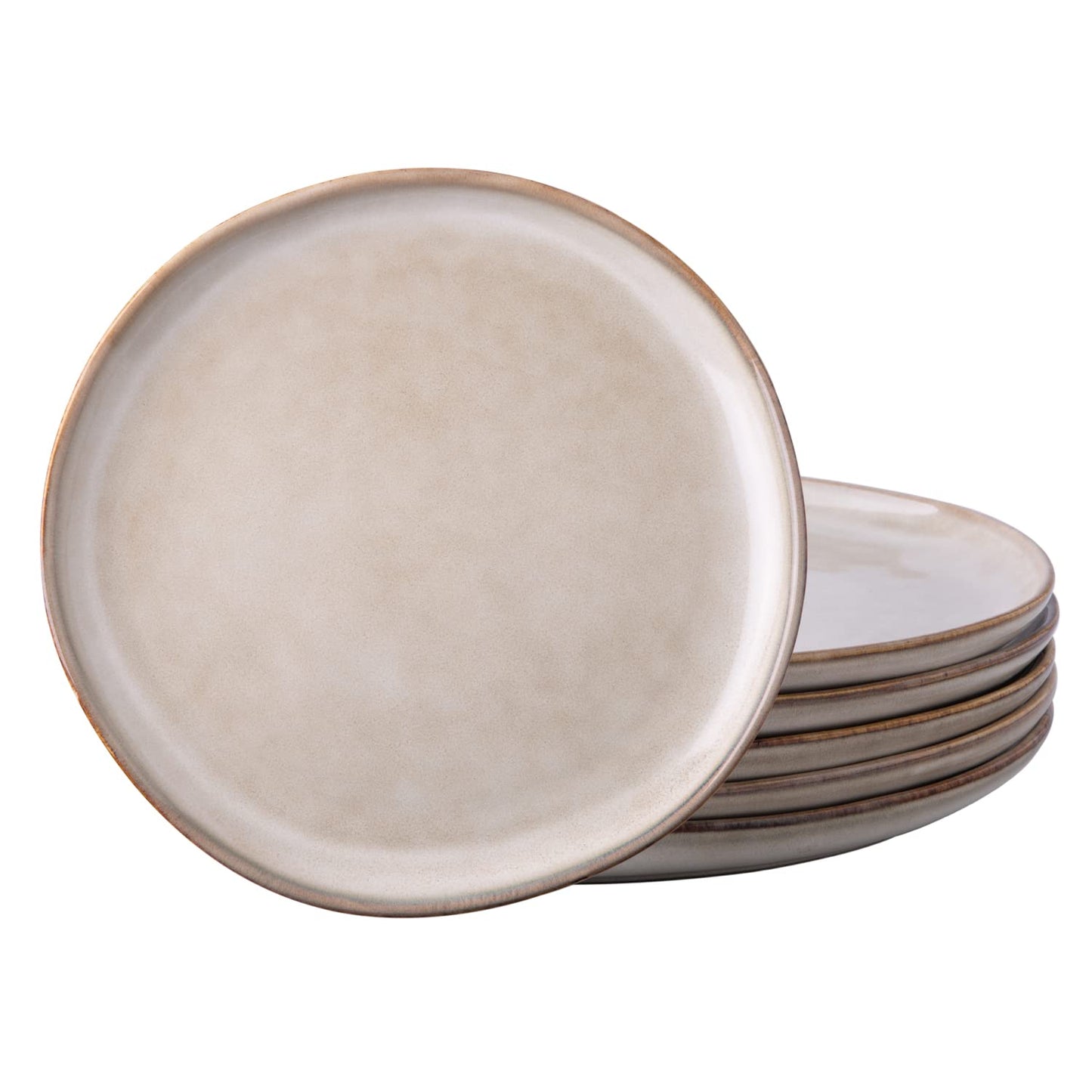 AmorArc Ceramic Dinner Plates Set of 6, 10.5 Inch Handmade Reactive Glaze Stoneware Plates, Rustic Shape Dinnerware Dish Set for Kitchen, Microwave & Dishwasher Safe, Scratch Resistant-Cappuccino