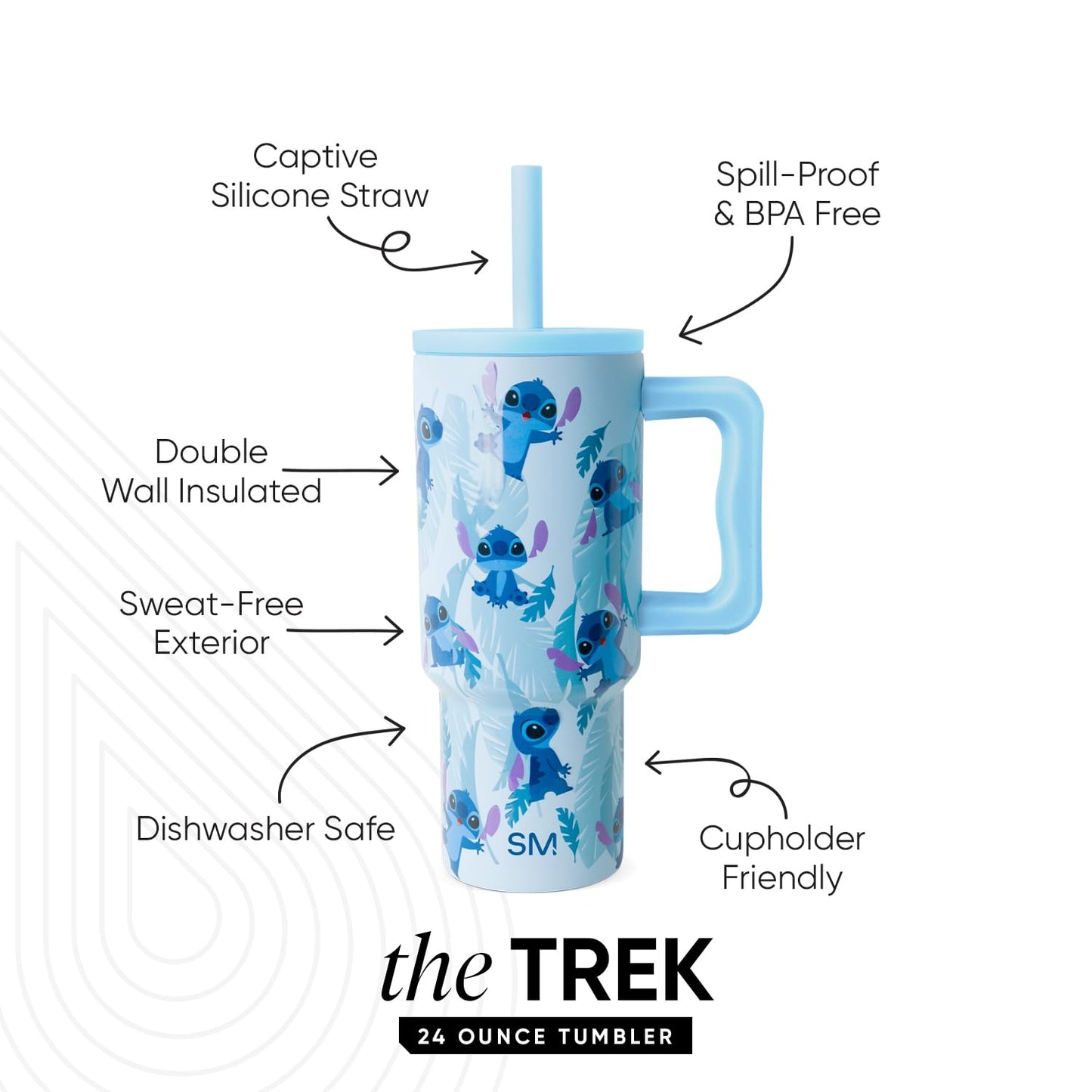 Simple Modern Disney Kids 24 oz Tumbler with Handle and Silicone Straw Lid | Spill Proof and Leak Resistant | Stainless Steel Bottle | Gift for Kids Boys Girls | Trek Collection | Tropical Stitch