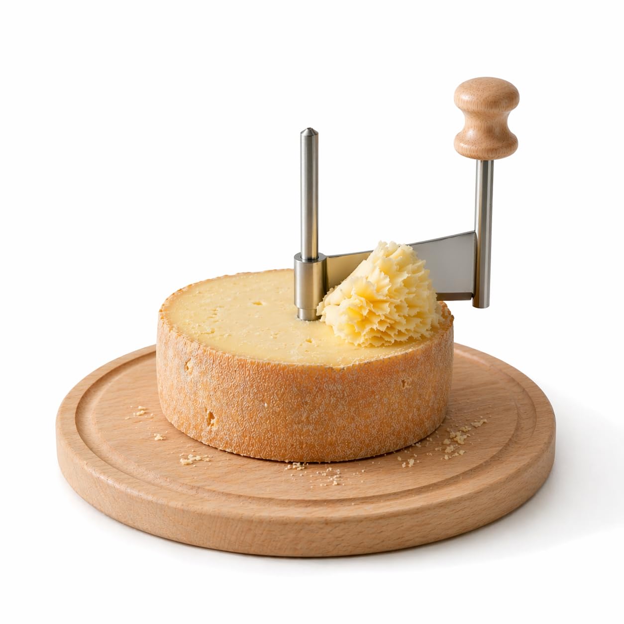 RWIXR Girolle Cheese Curler Wheel – For Tête de Moine, Chocolate & Butter Curls | Sharp Blade, Solid Wood Base | Perfect for Home Entertaining & Gifting