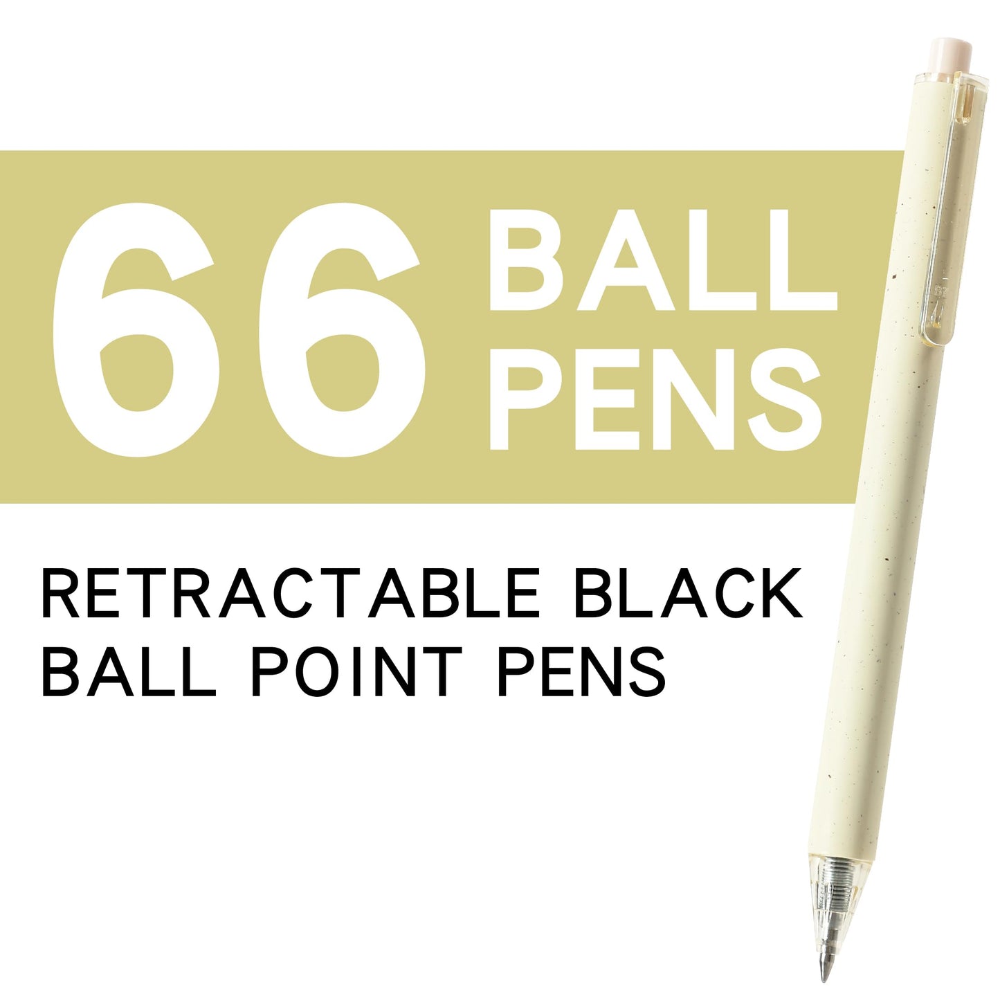 RIANCY 66 Pack Retractable Black Ballpoint Pens Bulk, 0.5mm Fine Point Click Pens, No Bleed No Smear Smooth Writing, Beige Barrel for Teacher Classroom Office School Supplies Wholesale
