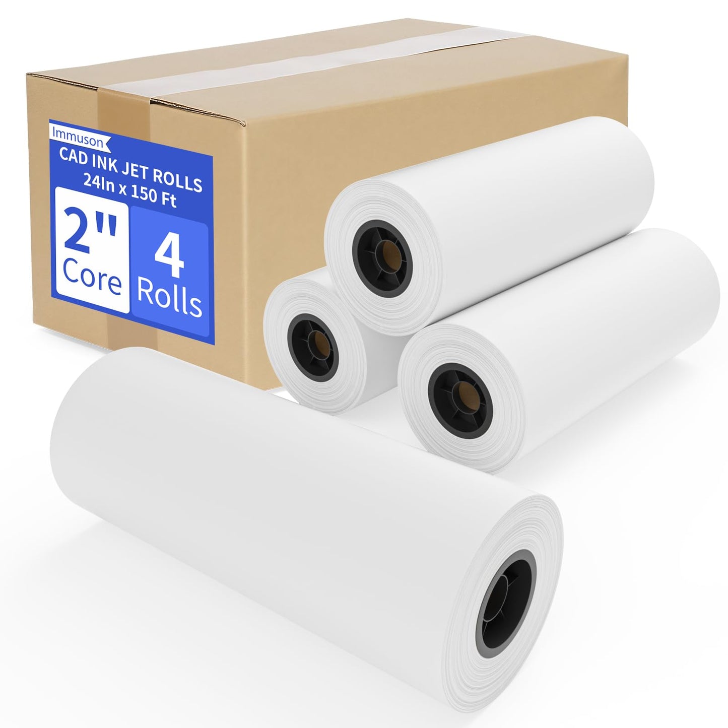 Wide Format Paper 24 In x 150 Ft,4 RollsPlotter Paper on 2" Core, CAD Bond Rolls for CAD Printing on Wide Format Ink Jet Printers,Choice for Engineering Plans, Architectural Designs and GIS Maps