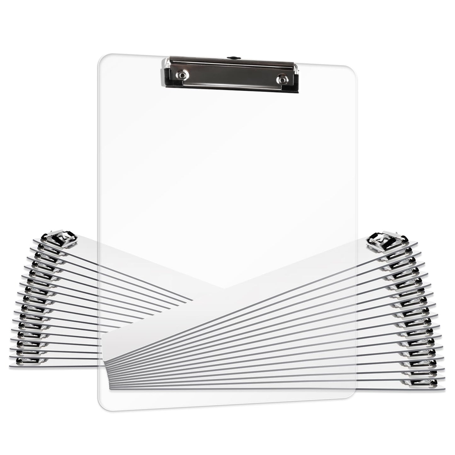Macroclo Plastic Clipboards Set of 30, A4 Acrylic Clear Board 8.5x11 for Classroom, Students, Transparent Letter Size 9" x 12.5" with Low Profile Clip, Office & School Supply