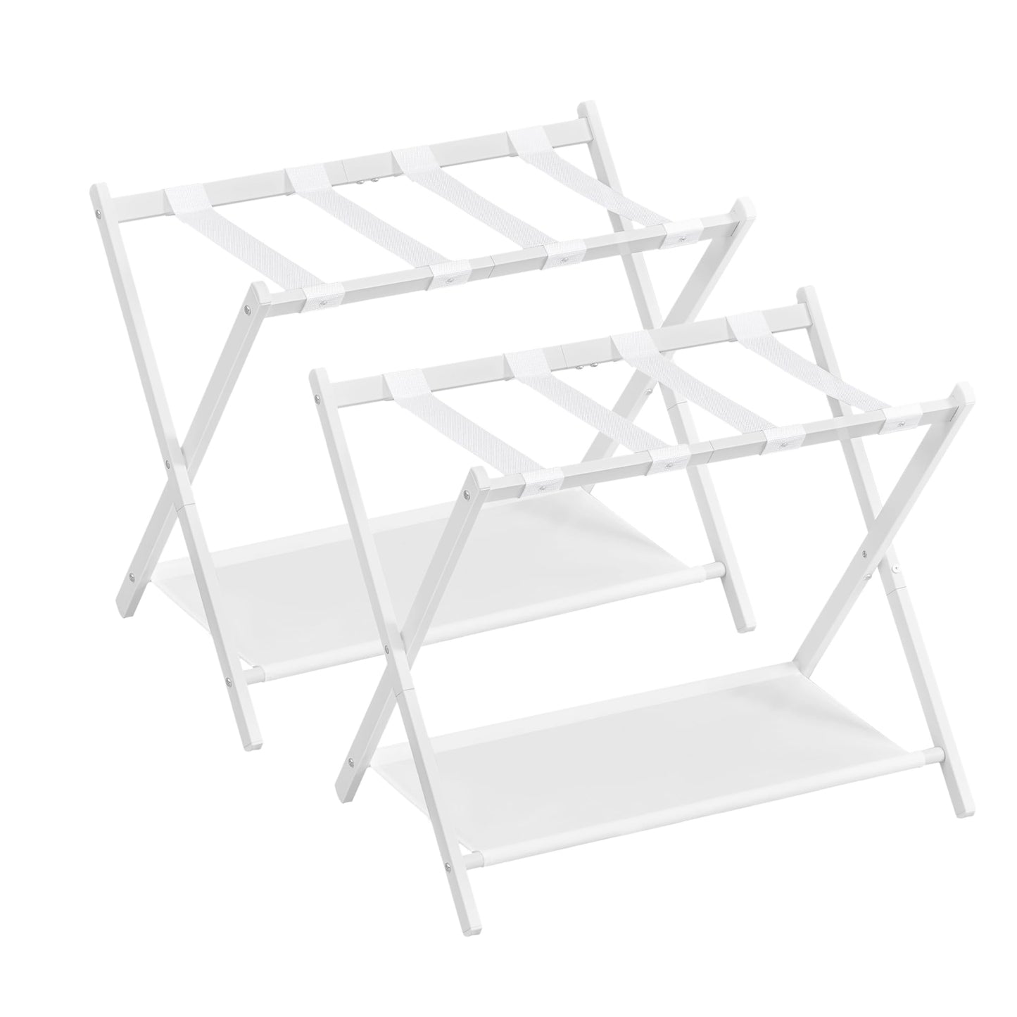 SONGMICS Luggage Racks for Guest Room, Set of 2, Suitcase Stand with Storage Shelf, Steel Frame, Foldable for Easy Storage, Hotel, Bedroom, Cloud White URLR003W02