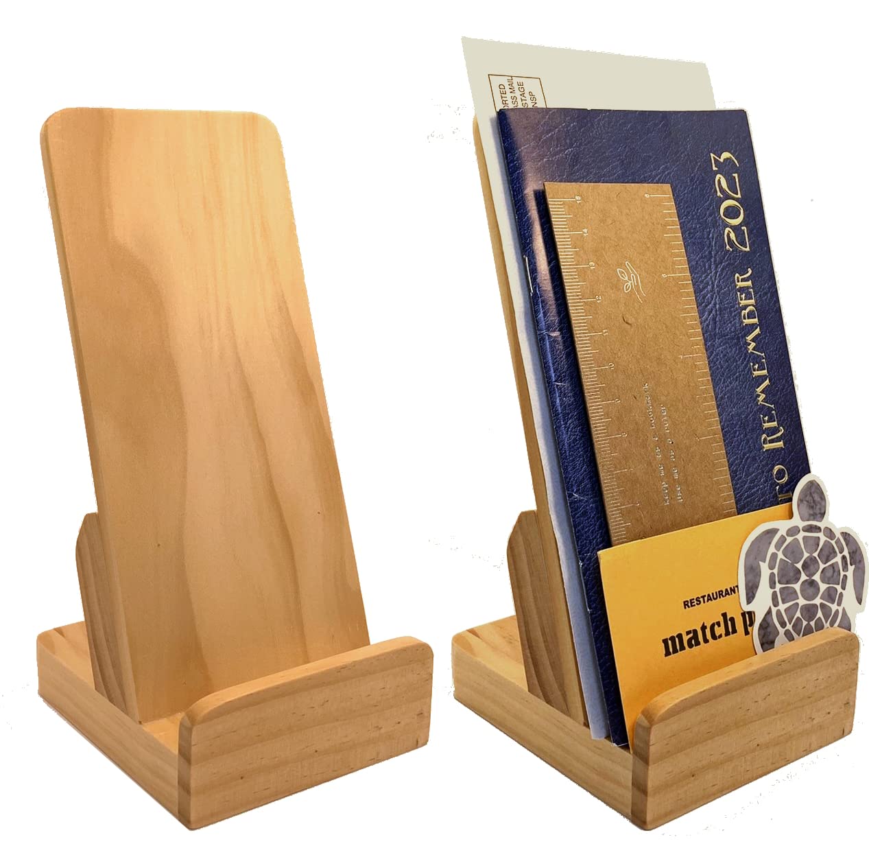 Elegant Pine Wood Literature Holder, Brochure Holder, Tablet Stand, Desk Organizer and Countertop Wooden Display Stand [Pack of 2]