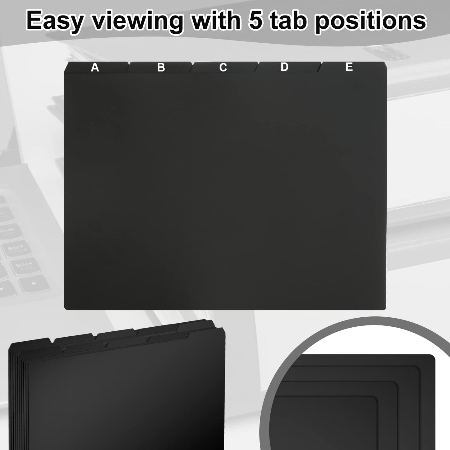50 Pcs Tab File Guides Set with 2 Pcs Self Adhesive Alphabet Mailbox Numbers Sticker Alphabetical File Dividers Index Card Dividers with Tabs for Office Classroom, 11.7 x 10 Inches (Black)