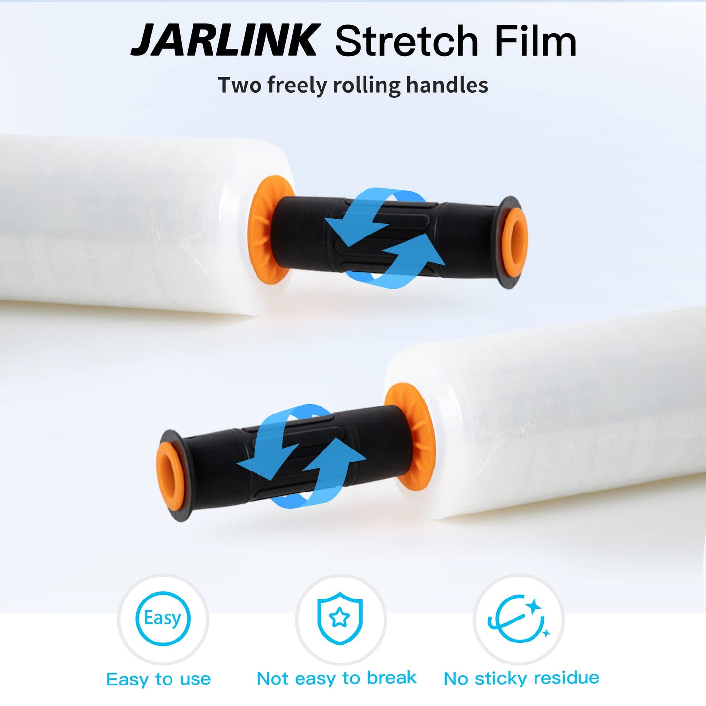 JARLINK Stretch Film, 15 Inch x 1000 Feet Shrink Wrap for Pallet Wrap, Industrial Strength Stretch Wrap with Handles, Moving Wrapping Plastic Roll, 60 Gauge, 4 Pack