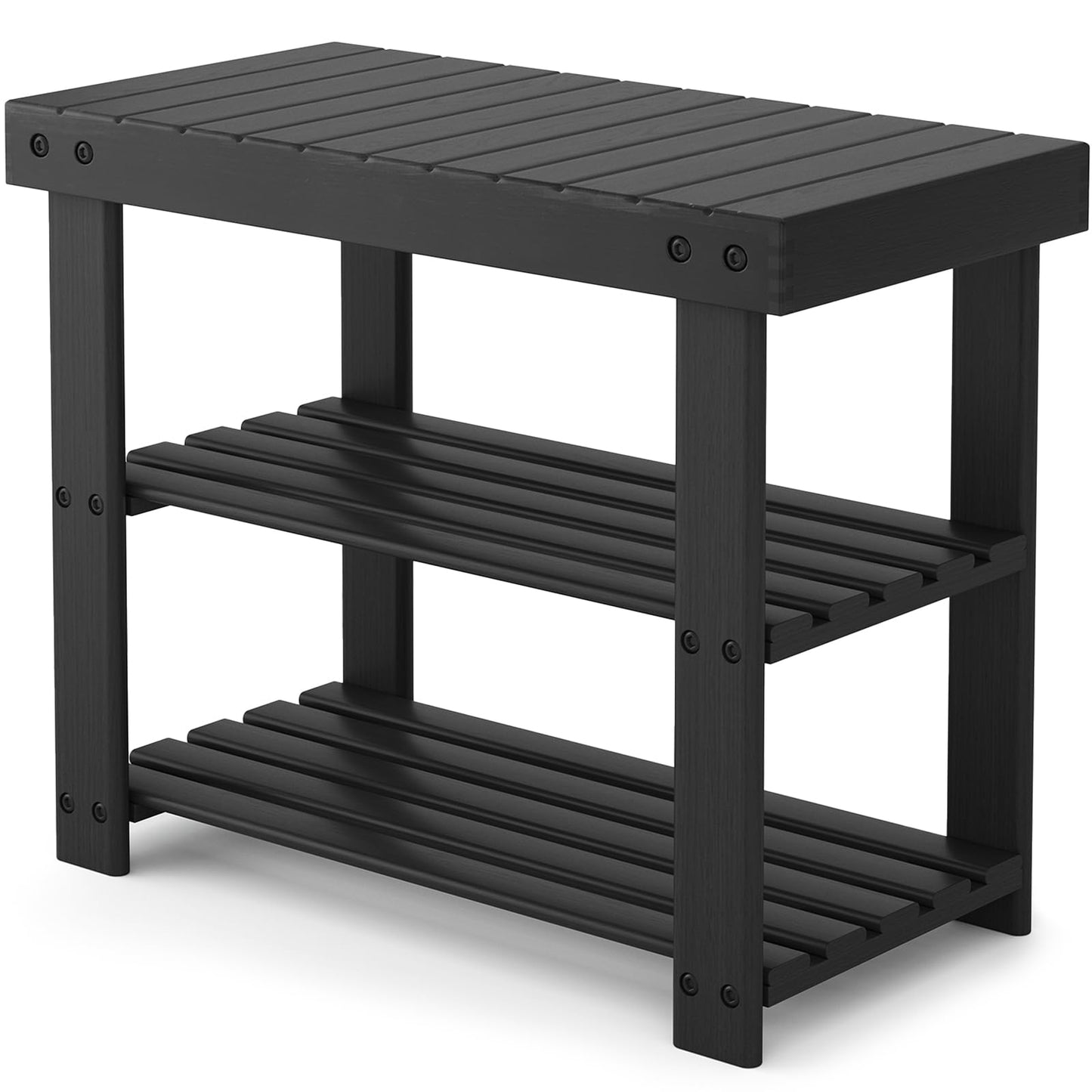 Sweetcrispy Shoe Rack Bench, 3-Tier Bamboo Entryway Storage Organizer, 286lb Capacity, Shoes Stand for FrontDoor Entrance, Bedroom, Living Room, Bathroom, Balcony, 19 Inches Length, Black