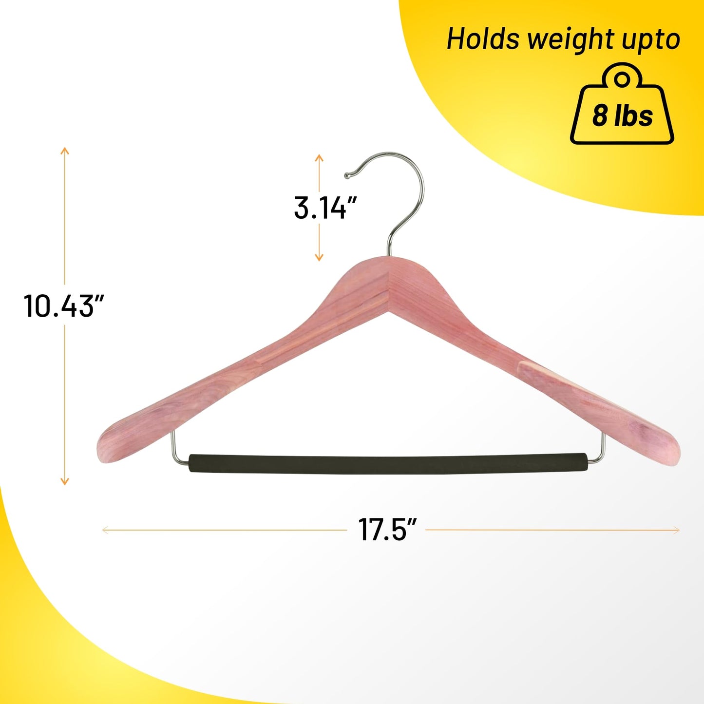 HARDW Cedar Hangers for Closet - 5 Pack Extra Wide Wooden Hangers for Suits, Coat, Dress, Jacket, Clothes Storage - Non Slip Foam Padded Pant Bar with 360° Swivel Hook, Aromatic American Cedar Wood