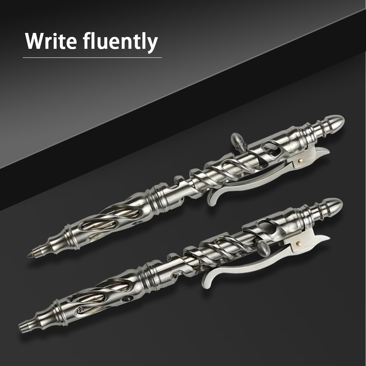 Dr. Metalleung Heavy Duty Stainless Steel Bolt Action Pen - Retractable EDC Pen with Keychain, Refillable Ink, Smooth Writing for Office & Gifts