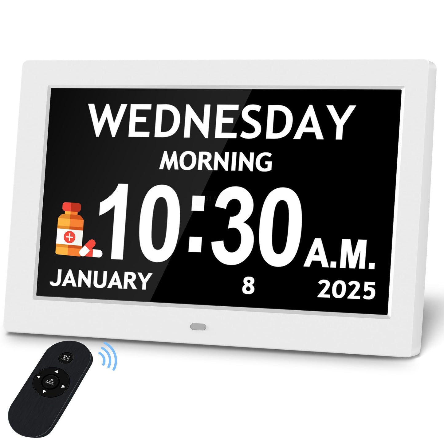10.1'' Digital Clock, 1280*800p HD Extra Large Display, Dementia Clock For Seniors, 10 Reminders & 6 Alarms, Auto Dimming & DST, Remote Control, Digital Clock With Date, Time, Day Of Week, White