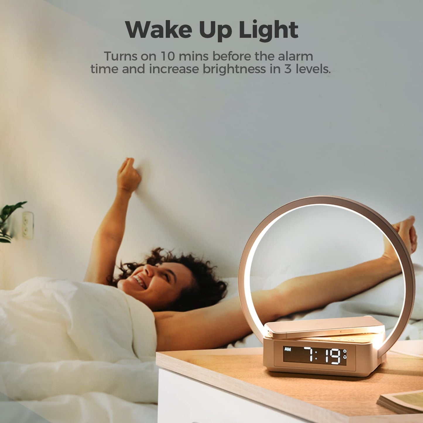Blonbar Desk Lamp with Alarm Clock Qi Wireless Charger, Touch Lamp for bedroom 3 Light Hues, Bedside Lamp 10W Max Wireless Charging Table Lamp LED Eye-Caring Reading Nightstand Light for Living Room