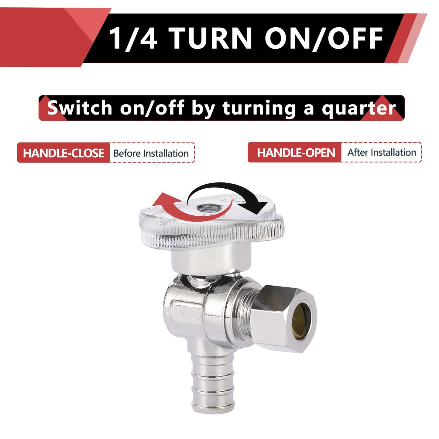 (Pack of 20) EFIELD 1/4 Turn Angle Stop Valve 3/8" OD Compression X 1/2" Pex Chrome Plated Brass,(VALVE076-20PCS)