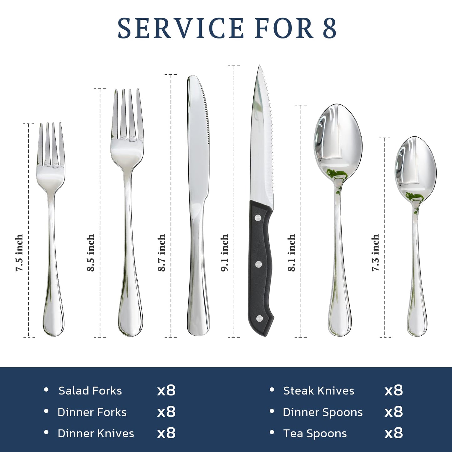 Astercook Silverware Set 48-Piece Flatware with Steak Knives Food-Grade Stainless Steel Cutlery for 8 Mirror Polished Utensils Set Include Spoons and Forks for Home Kitchen Restaurant