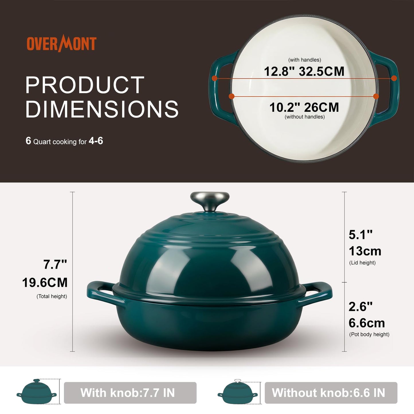 Overmont Enameled Cast Iron Bread Oven - 6QT Bread Dutch Oven for Sourdough Baking - Bread Pot with Dome Lid Cotton Potholders & Cookbook - Multi-Functional Bread Pan For Baking Frying Roasting