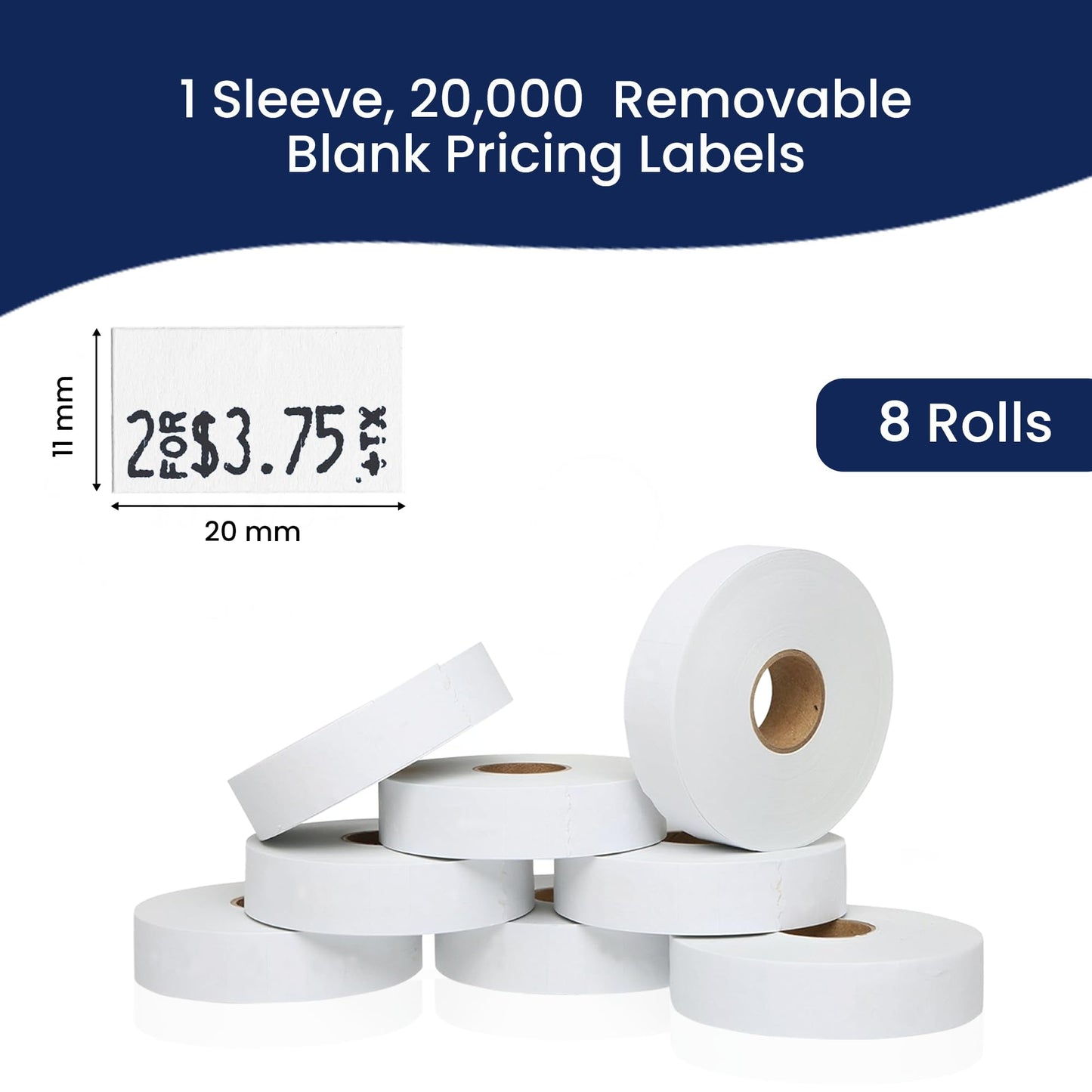 Pricing Labels for Monarch 1131 Removable Adhesives White - 20,000 Labels w/ 8 Rolls Value Pack, 1 Sleeve - Made in USA