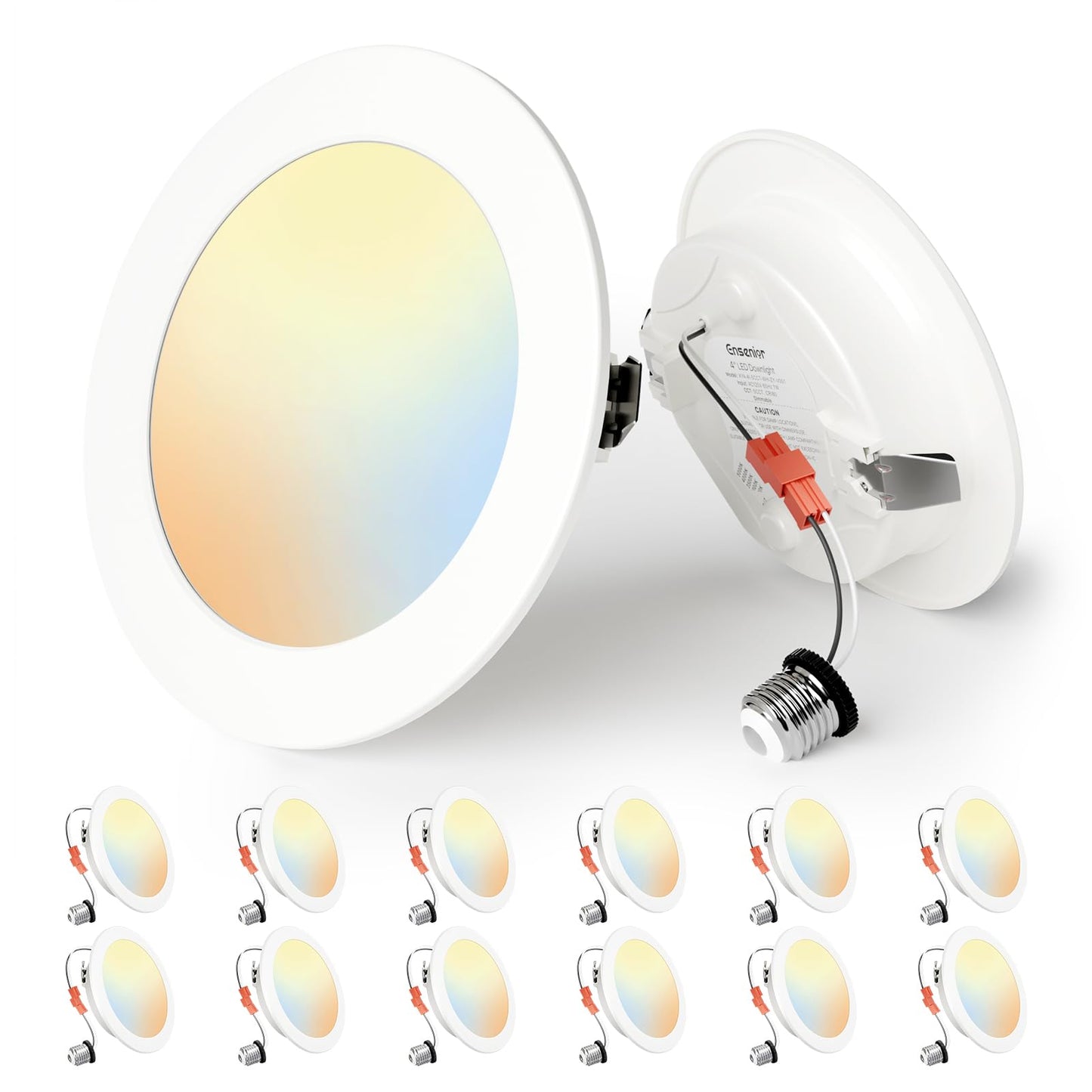 Ensenior 4 Inch LED Can Lights 12 Pack, Dimmable Retrofit Led Recessed Lighting, 5CCT Adjustable Color Temperature (2700K-5000K), 7W=77W 700LM, IC & Damp Rated, ETL&FCC Certified