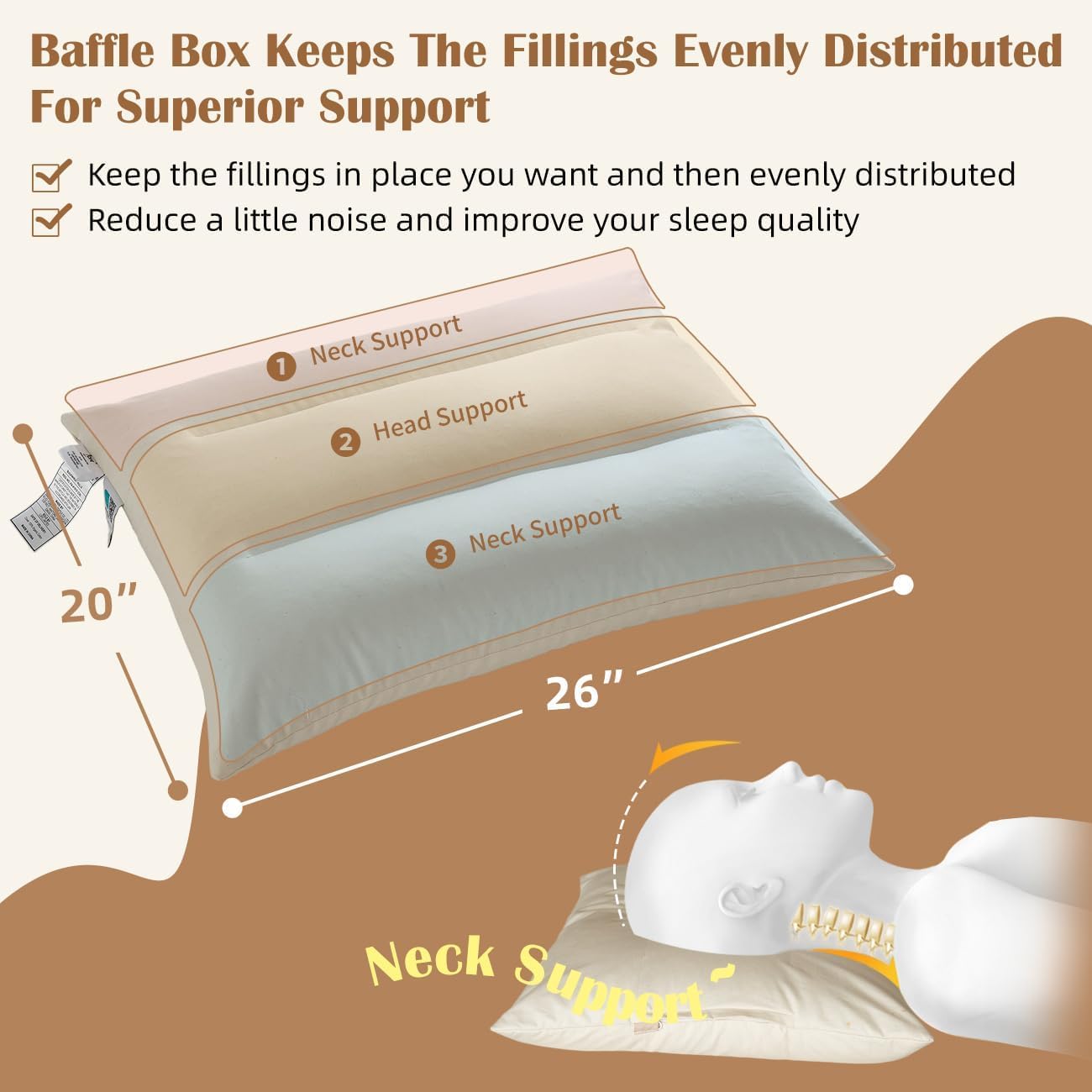 LOFE Buckwheat Pillow with Organic Cotton Pillowcase - 20''x26'' Organic Buckwheat Pillow with Baffle Box for Support, Adjustable Tartary Buckwheat Hull Pillows, Organic Buckwheat Neck Pillows