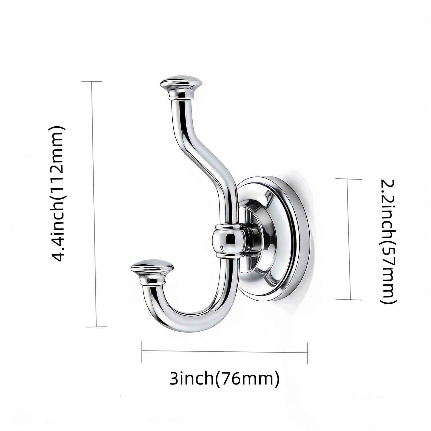 khtumeware 3 Pack 4-1/2 inch Zinc Alloy Vintage Wall Polished Chrome Large Coat Hooks Suitable for Tile, Wood Board, Glass Walls, Bathroom, Entrance Hall, Kitchen, Multi-Functional Robe Hooks